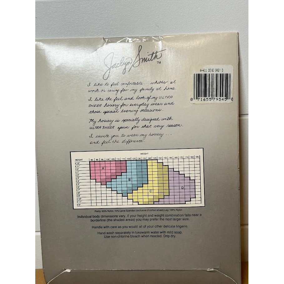 Jaclyn Smith Ultra Sheer Pantyhose Dove Grey Light Control Top Sandalfoot Size D
