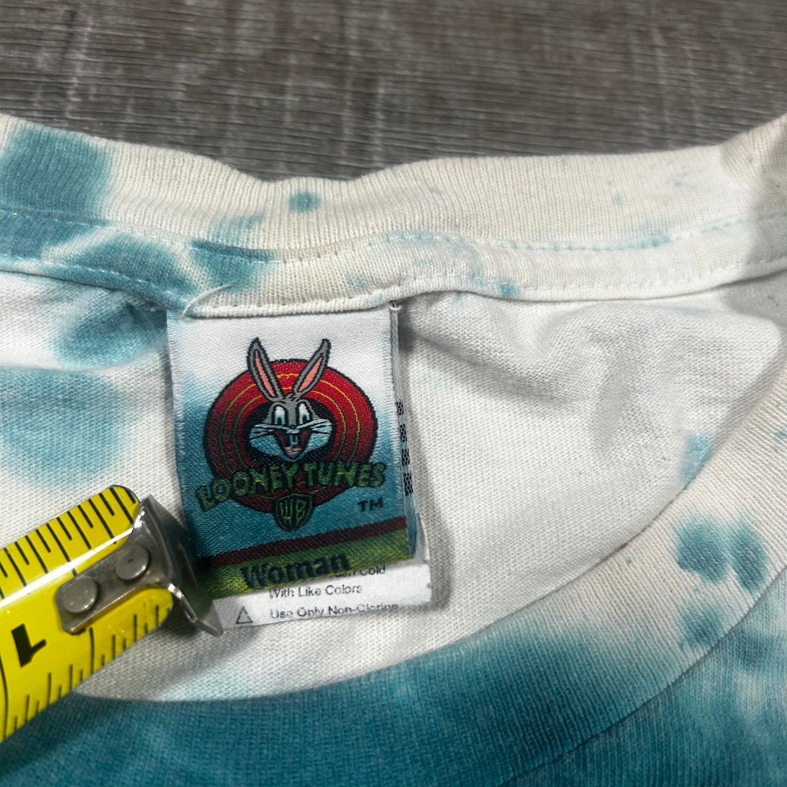 Vintage 1999 Looney Tunes Taz Tie Dye T-Shirt Stay Out Of My Way Teal 26W 28W
