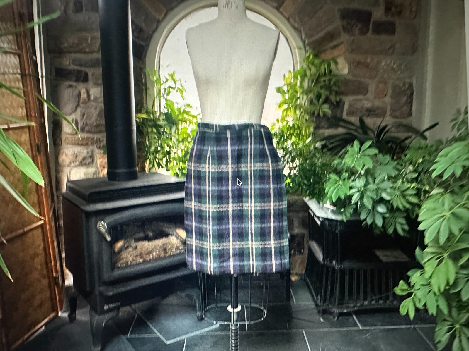 Vintage 1990s Green Black Blue Plaid Wool Wrap Skirt Stephanie Andrews