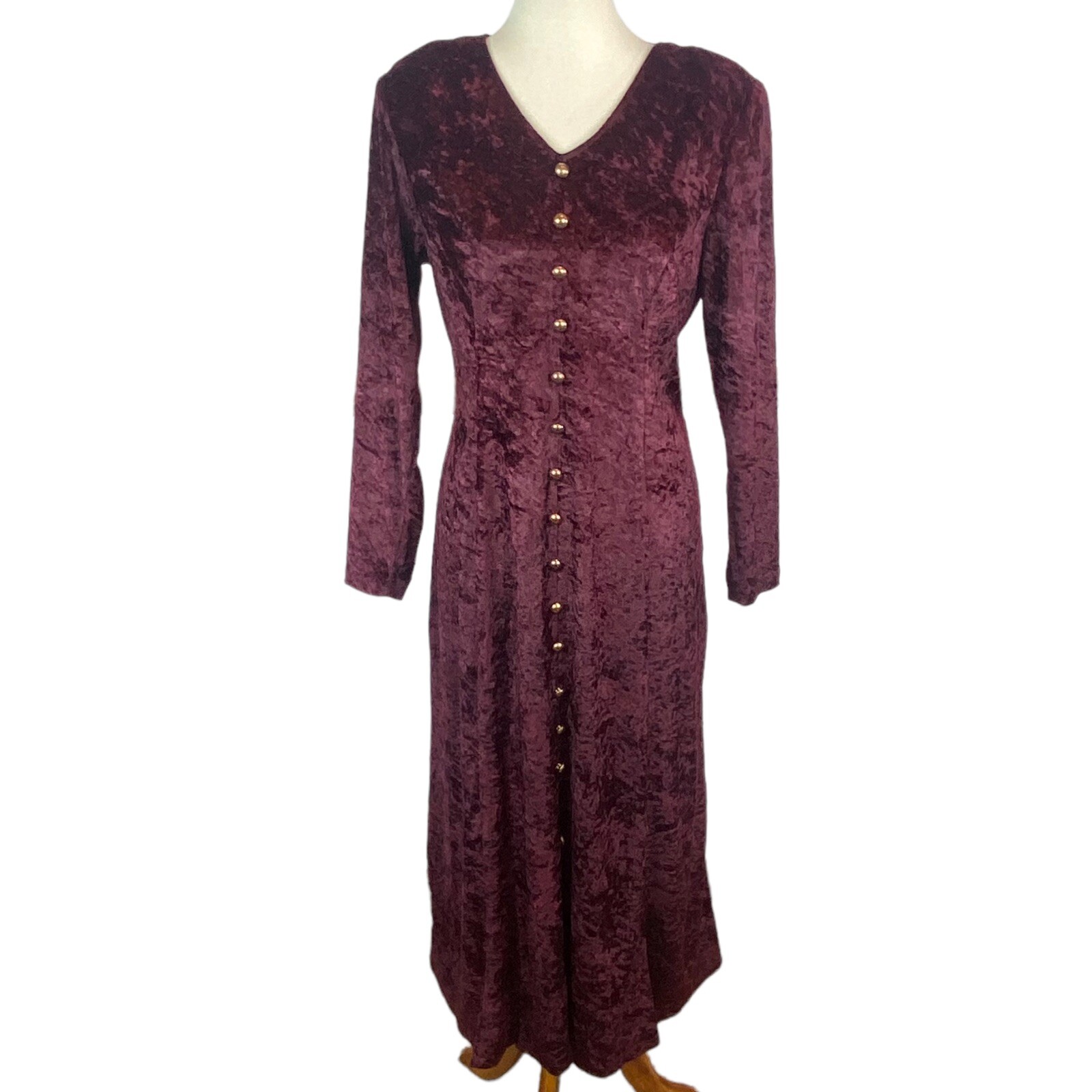 VTG Brett Alixander Womans Crushed Velvet Dress Size 12 Maroon Tie Back
