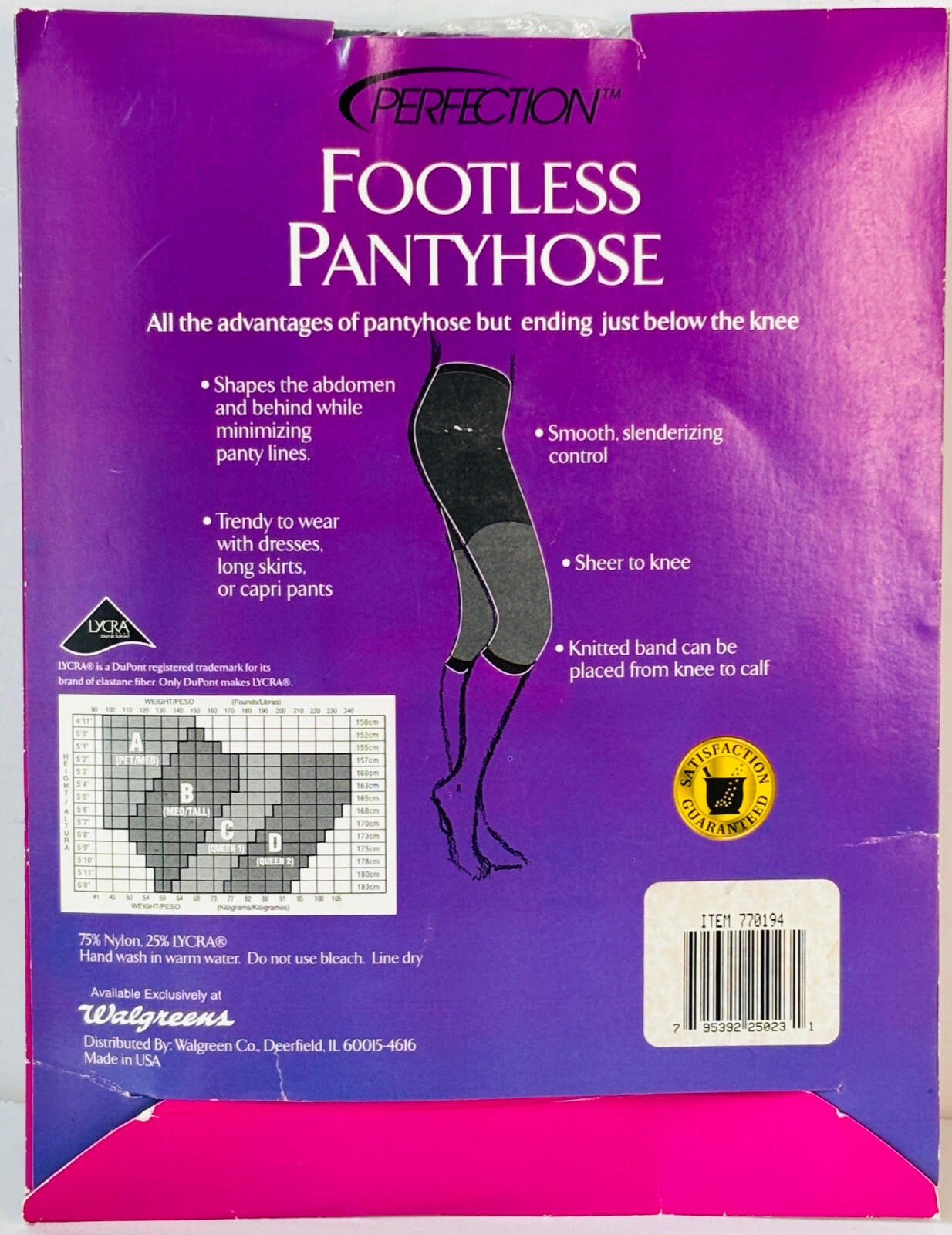 VTG PERFECTION BLACK FOOTLESS TIGHT CONTROL TOP SHEER TO KNEE LENGTH PANTYHOSE*B