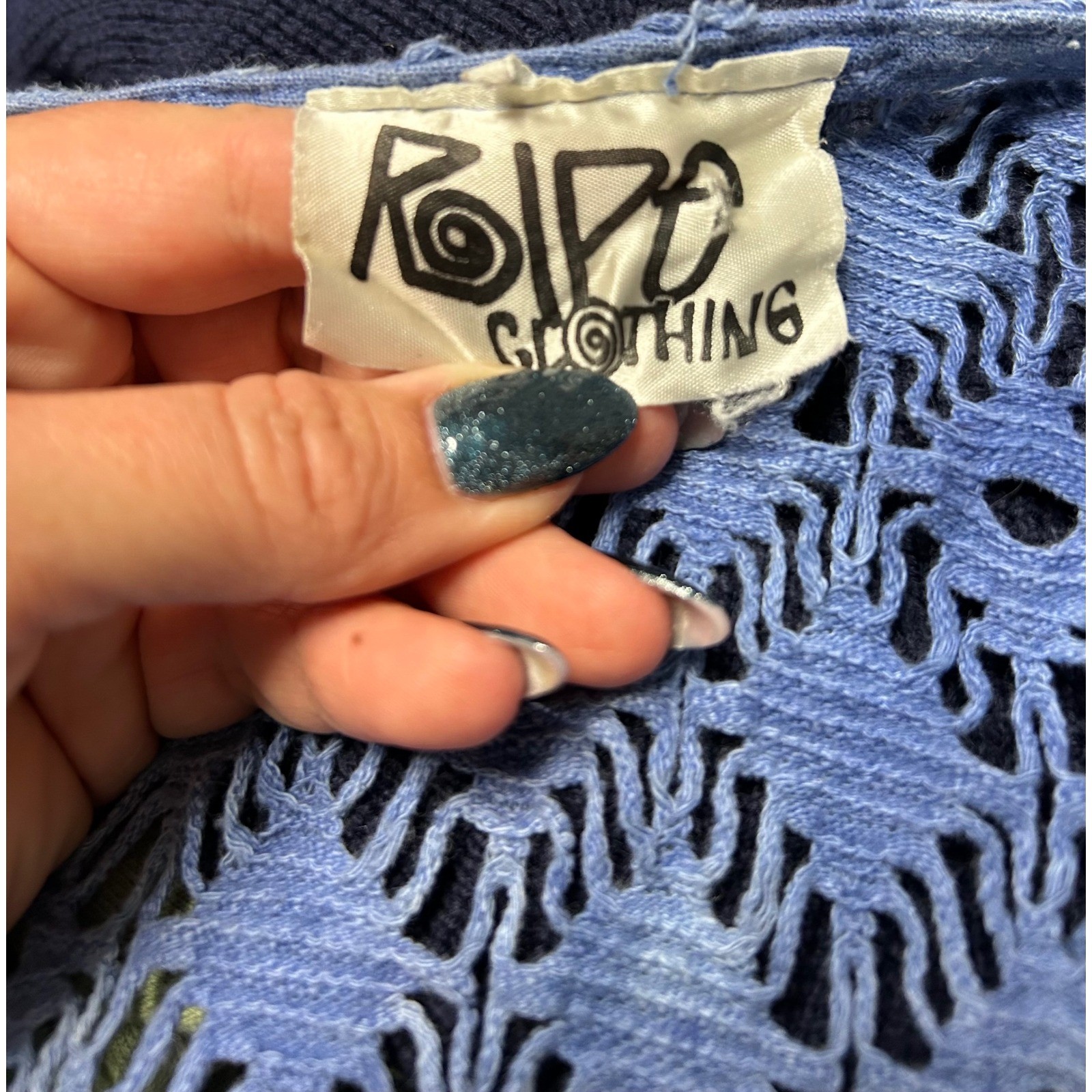 Vintage ripe Clothing Blue Tie Dye Crochet Fringe Vest Boho Festival Knit Crop
