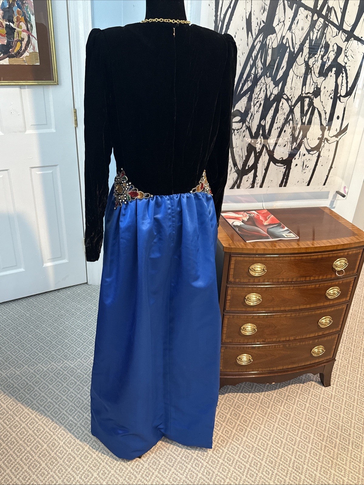 Vtg William Pearson Saks satin and velvet ballgown royal blue regal sz 16