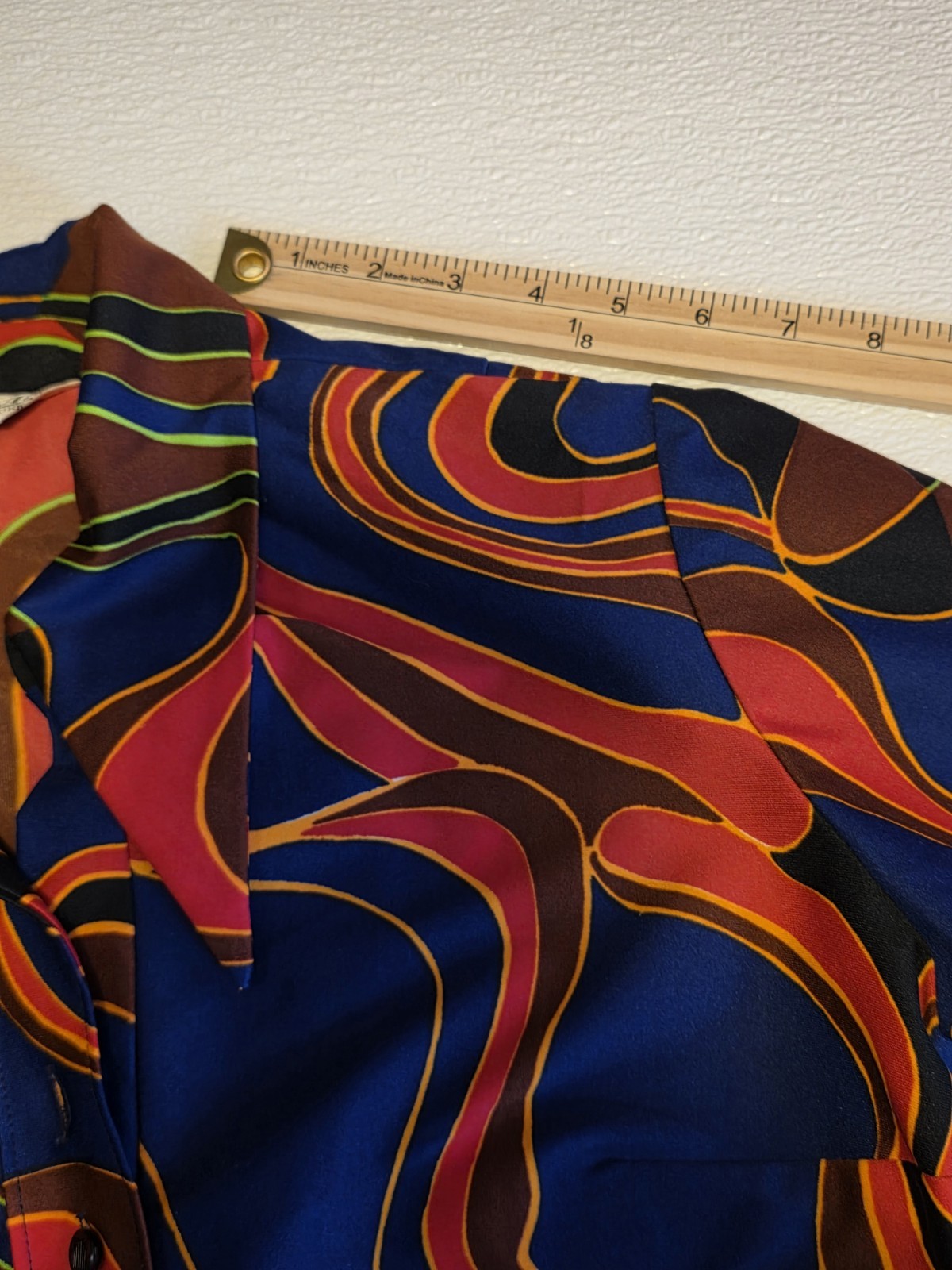 Vintage Lanvin Colorful Psychedelic Geometric Pointed Collar Short Sleeve Dress