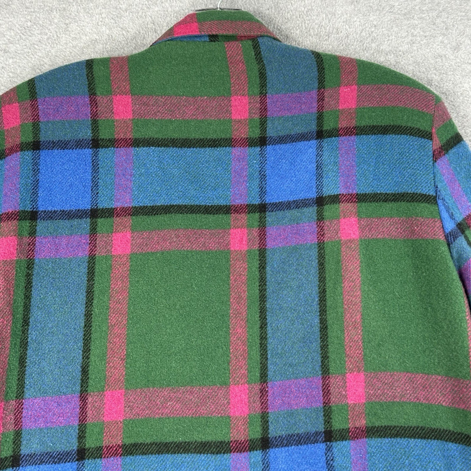 Tracy Evans Vintage Blue Green Plaid Wool Blend Blazer Jacket Sz M Shoulder Pads