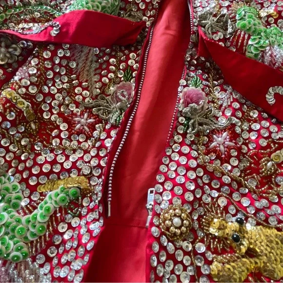 Vintage Custom Handmade Fully Beaded Sequined Traditional Chinese Wedding Dress