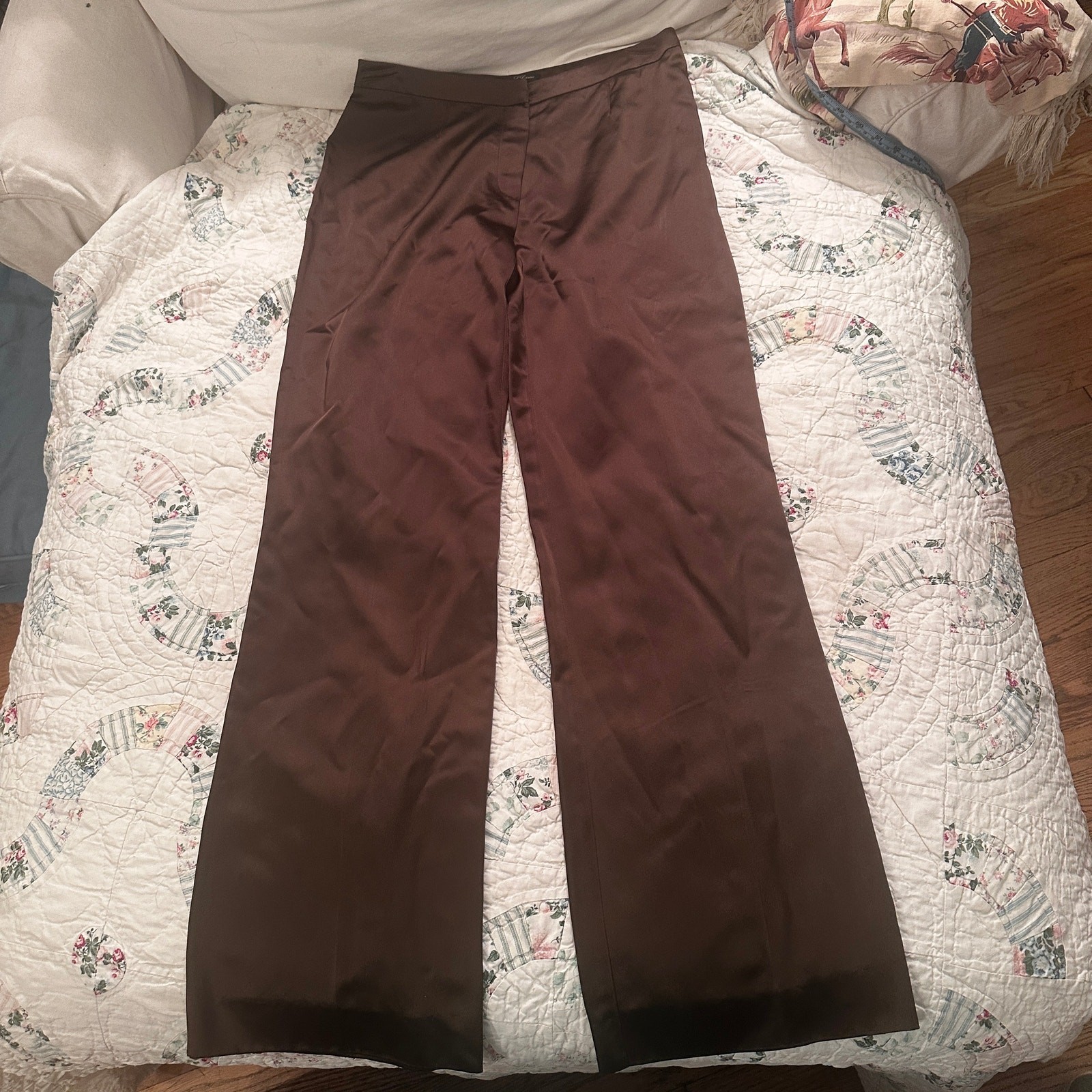 VINTAGE LES COPAINS ITALY HI SHEEN CHOCOLATE BROWN SATIN WIDE LEG PANTS