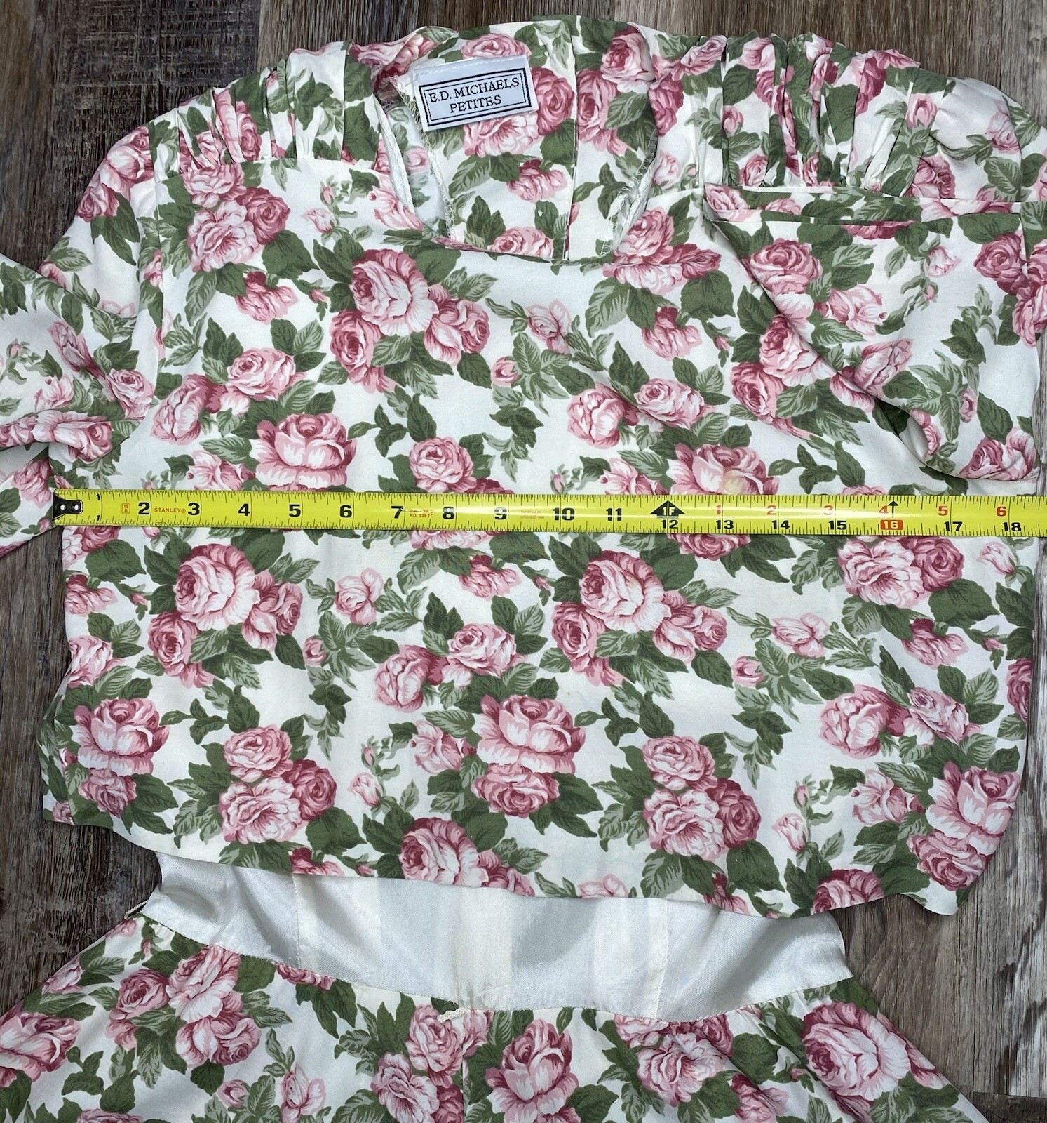 1980s ED Michaels Belted Illusion Dress Florals Rayon Modest Size 9/10 Petite