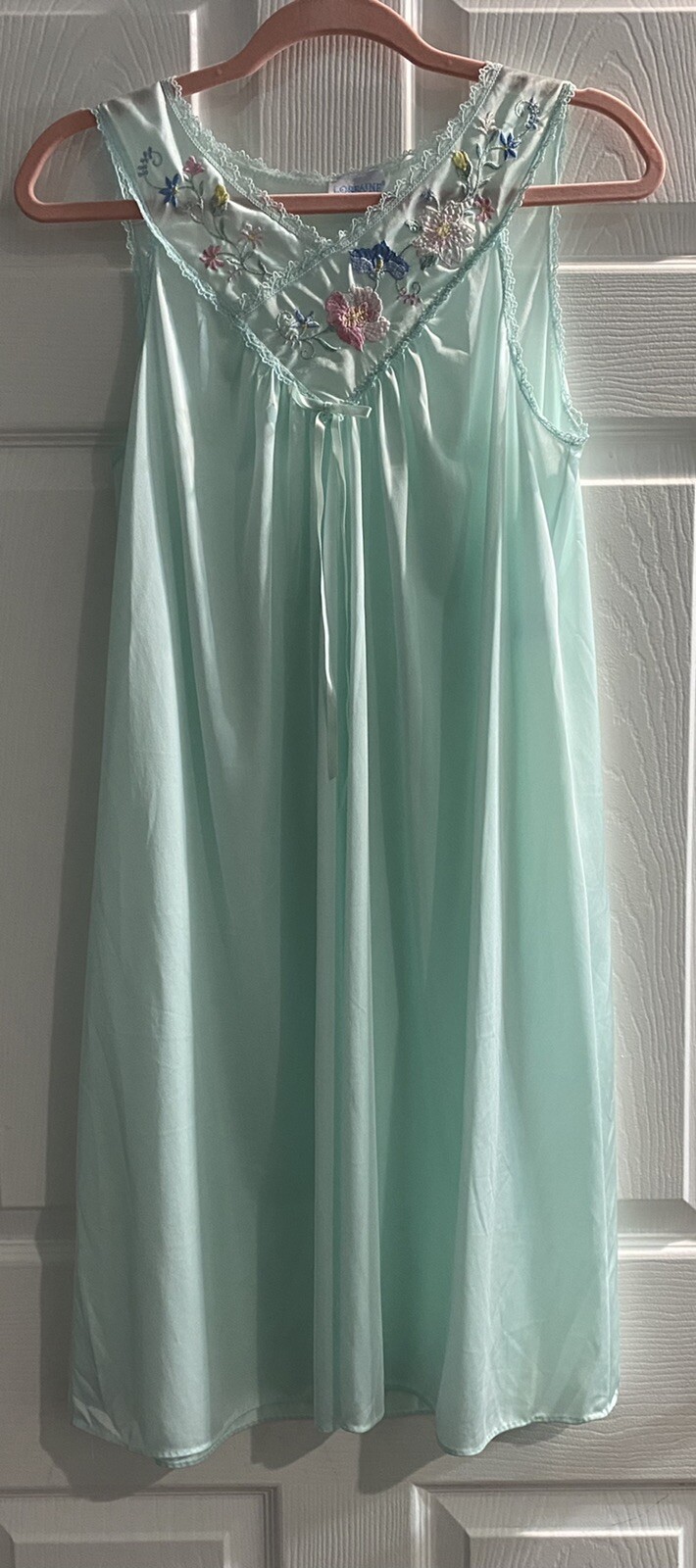 Vintage Nightgown Lorraine Baby Blue 100% Antron Nylon Gown Slip Small K36