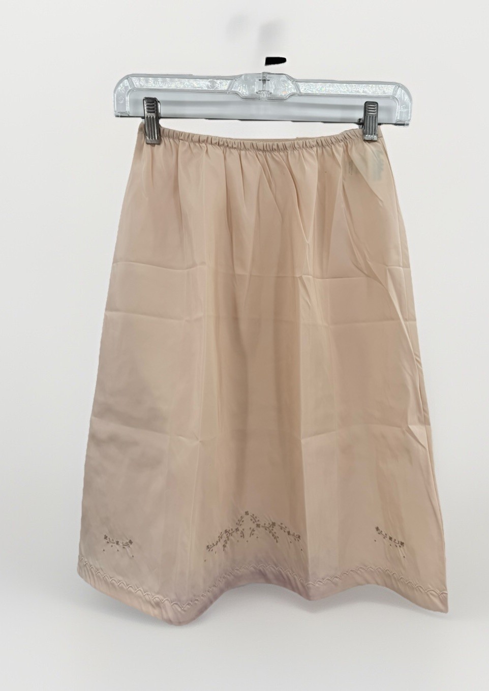 Vintage Eve Stillman Blush Beige Mini Half Slip Taffeta Embroidered Floral
