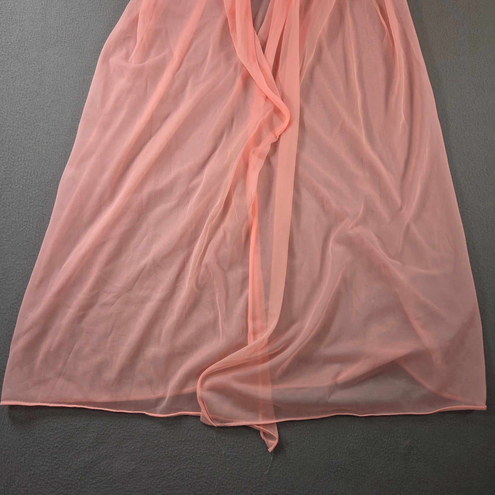 Vintage Nightgown Womens Medium Pink Sheer Short Sleeve Lace Trim Peignoir 70s