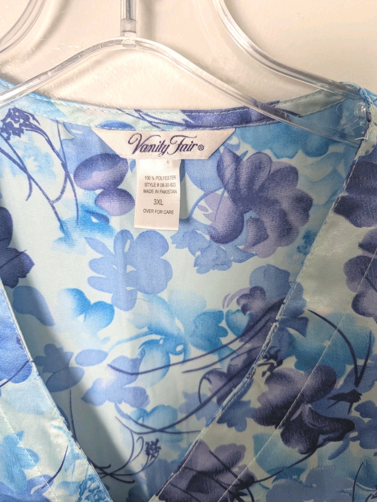Vanity Fair Size 3XL Night Shirt Gown Sleepwear Full Button Blue Floral Vintage