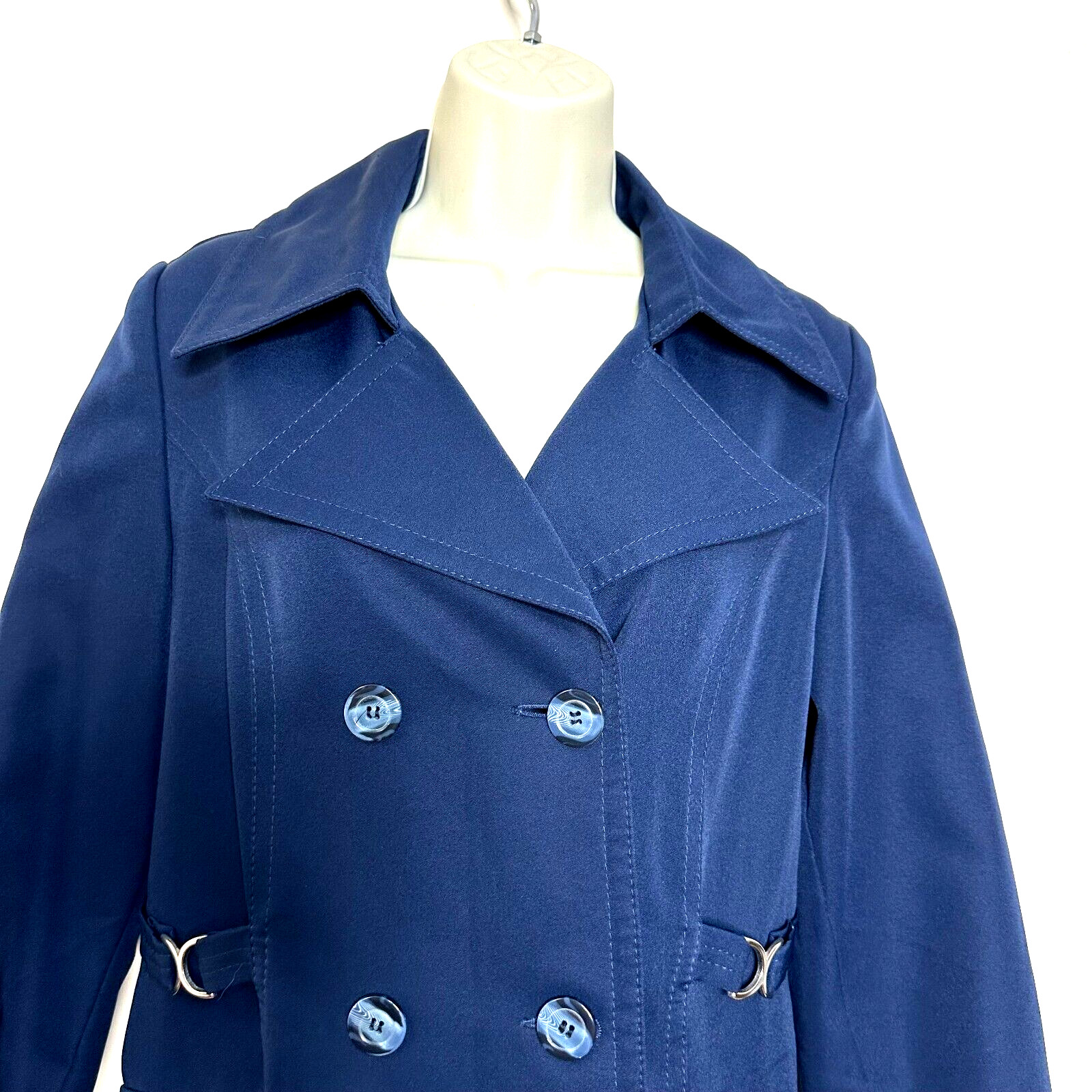 Vintage Dumond International Navy Blue Double Pea Trench Rain Coat Women’s S M