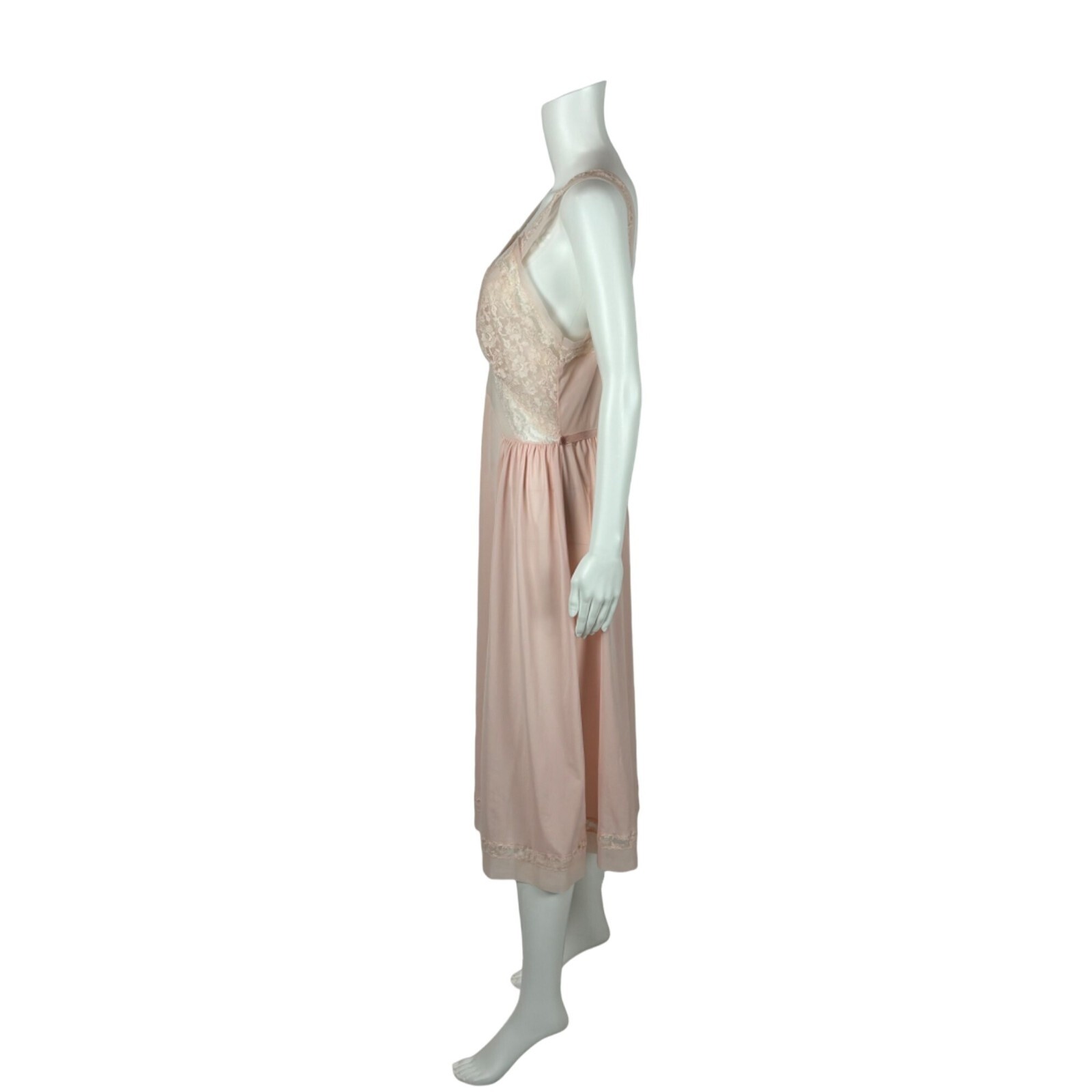 Vintage 40s Pink Nightie Women’s Medium Lace Bodice Dressing Night Gown Luxite