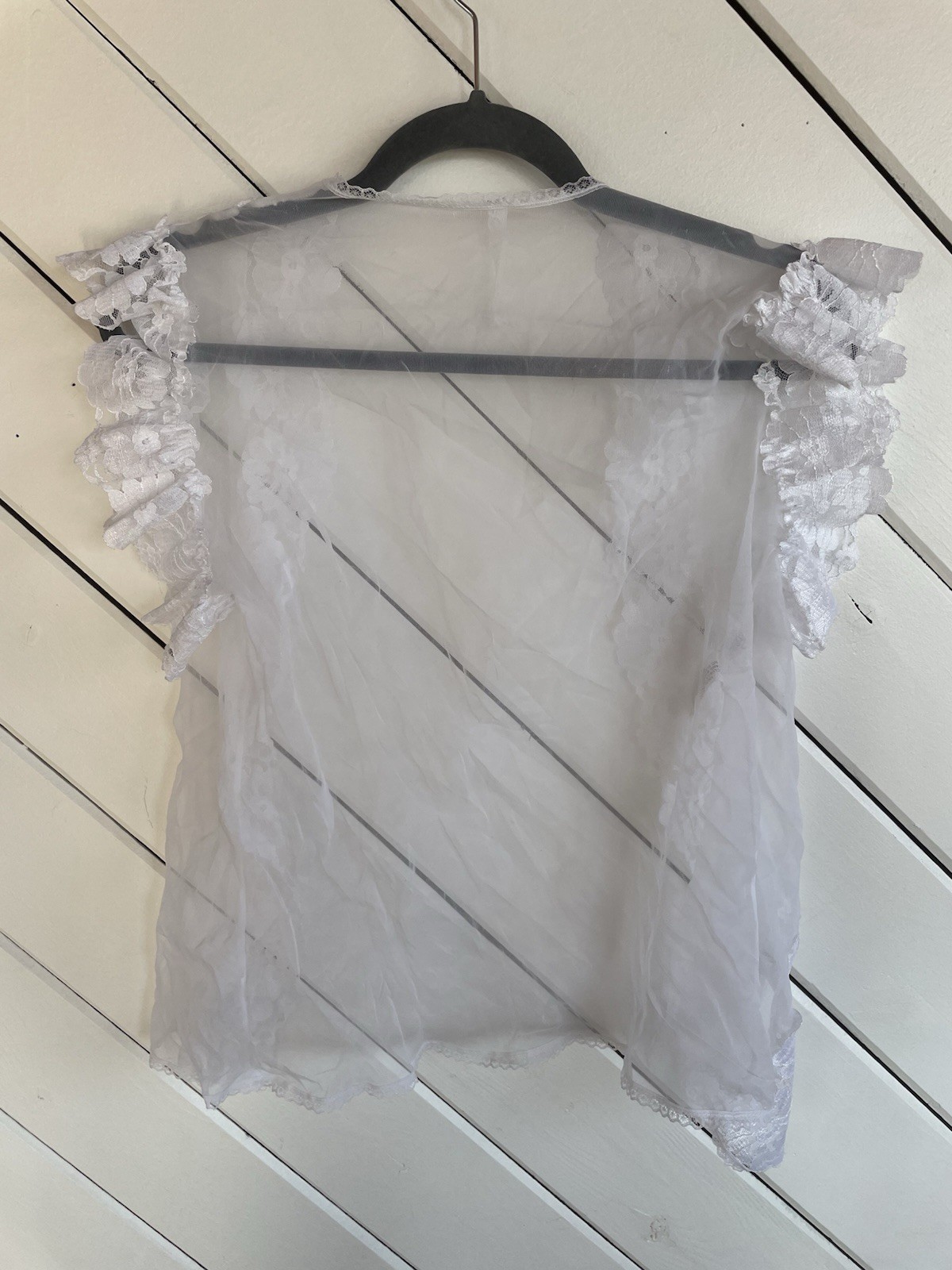 Vintage Avon Fashions Sheer Robe Lingerie Coverup Lace Trim Sz S White Negligee