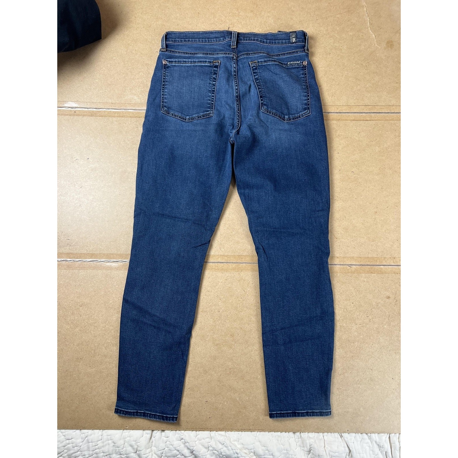 7 For All Mankind Jeans Womens 30 Blue Slim Skinny Ankle Split Hem Denim