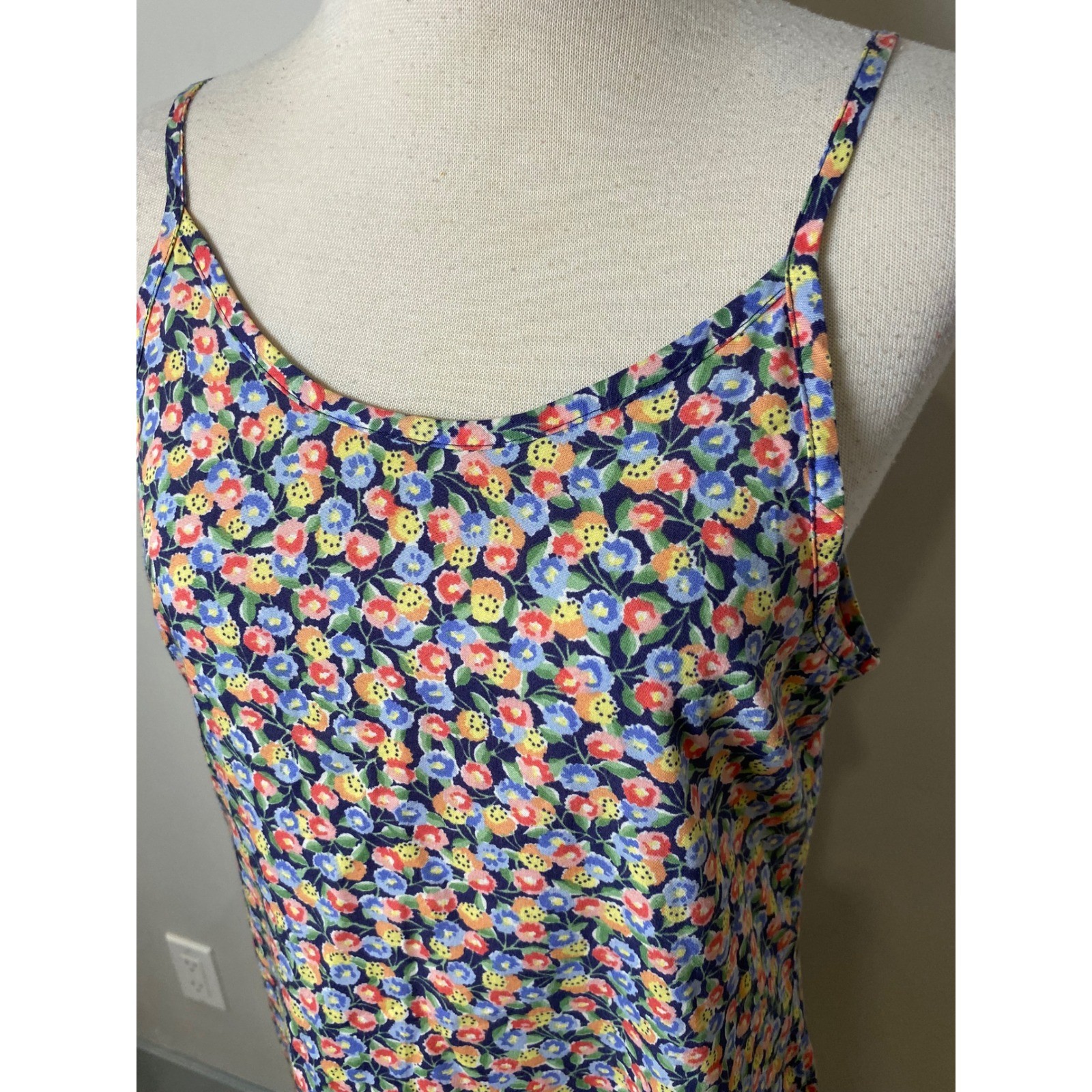 Vintage Peaches n Cream 90s Floral Slip Dress Blue Multi Spaghetti Strap Mini S