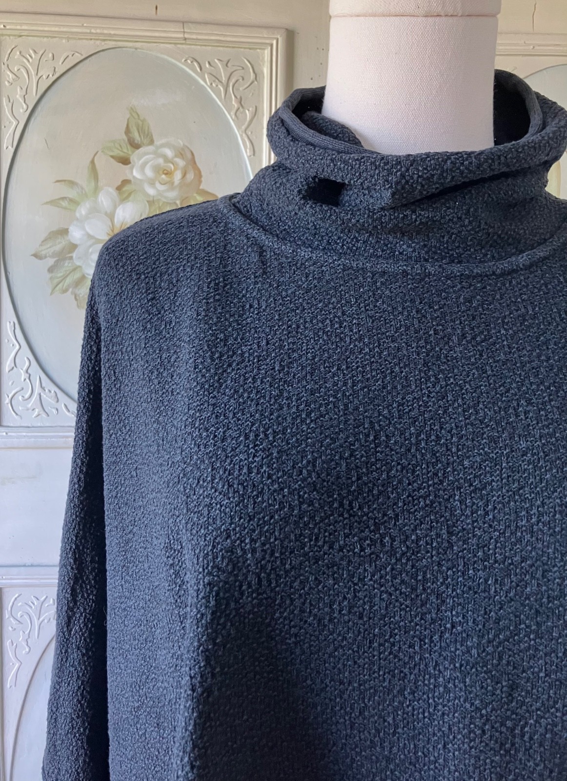 VTG 90s STEPHANIE SCHUSTER BLACK MOCK NECK PULLOVER SWEATER COTTON TUNIC GUC O/S
