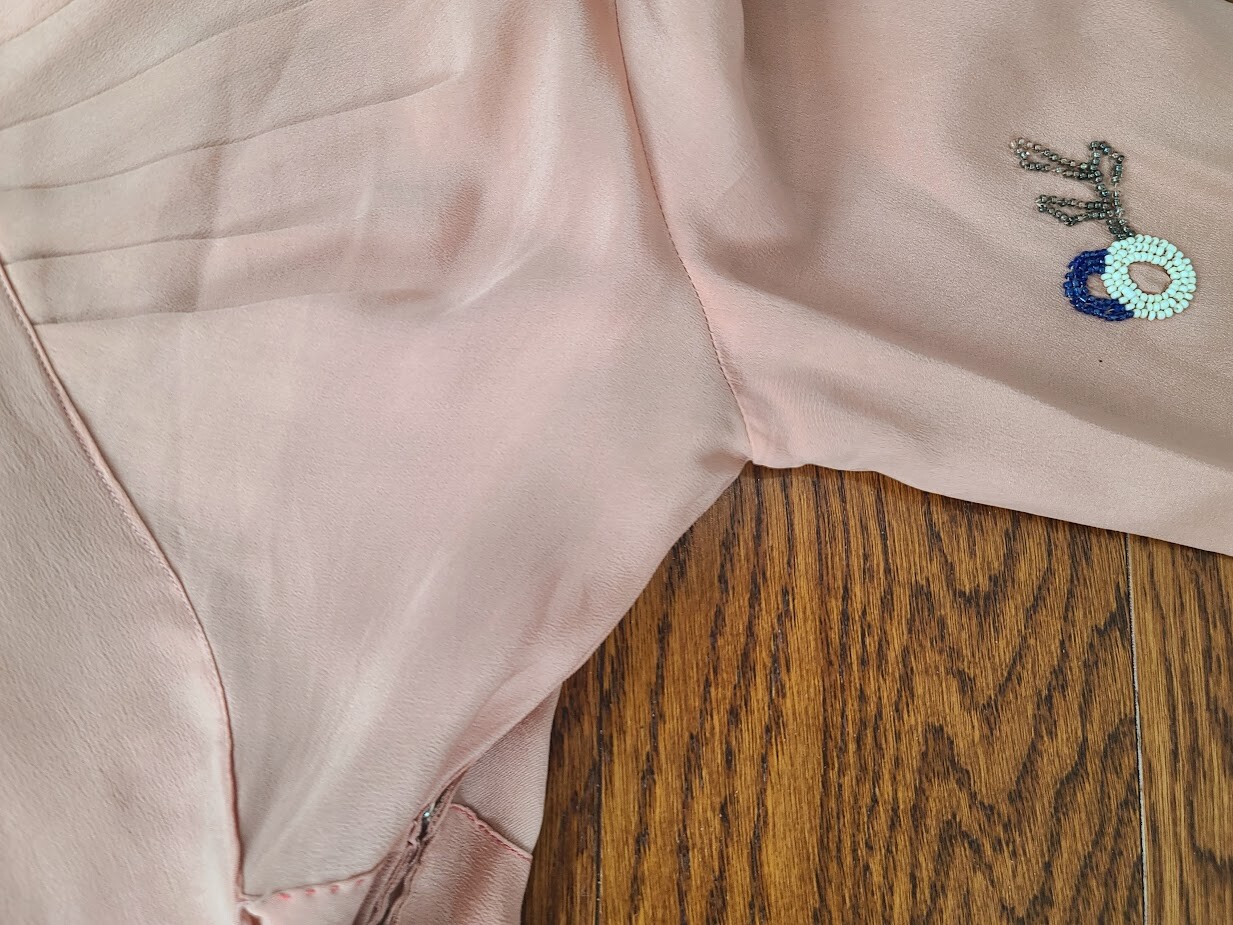 Vintage 1940s Pink Dress Beading on Sleeves Interesting Construction Adjustable