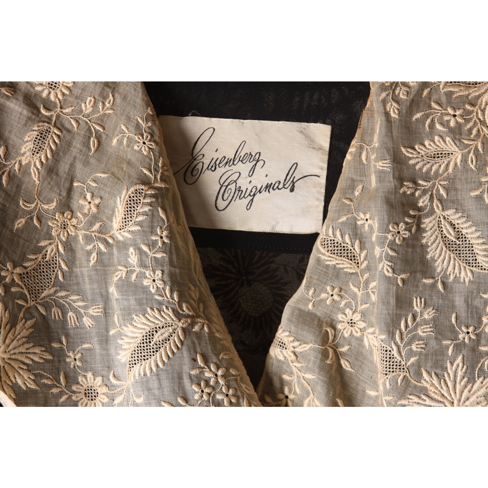 1940s Cream Black Lace Short Sleeve Formal Dress by Eisenberg Originals