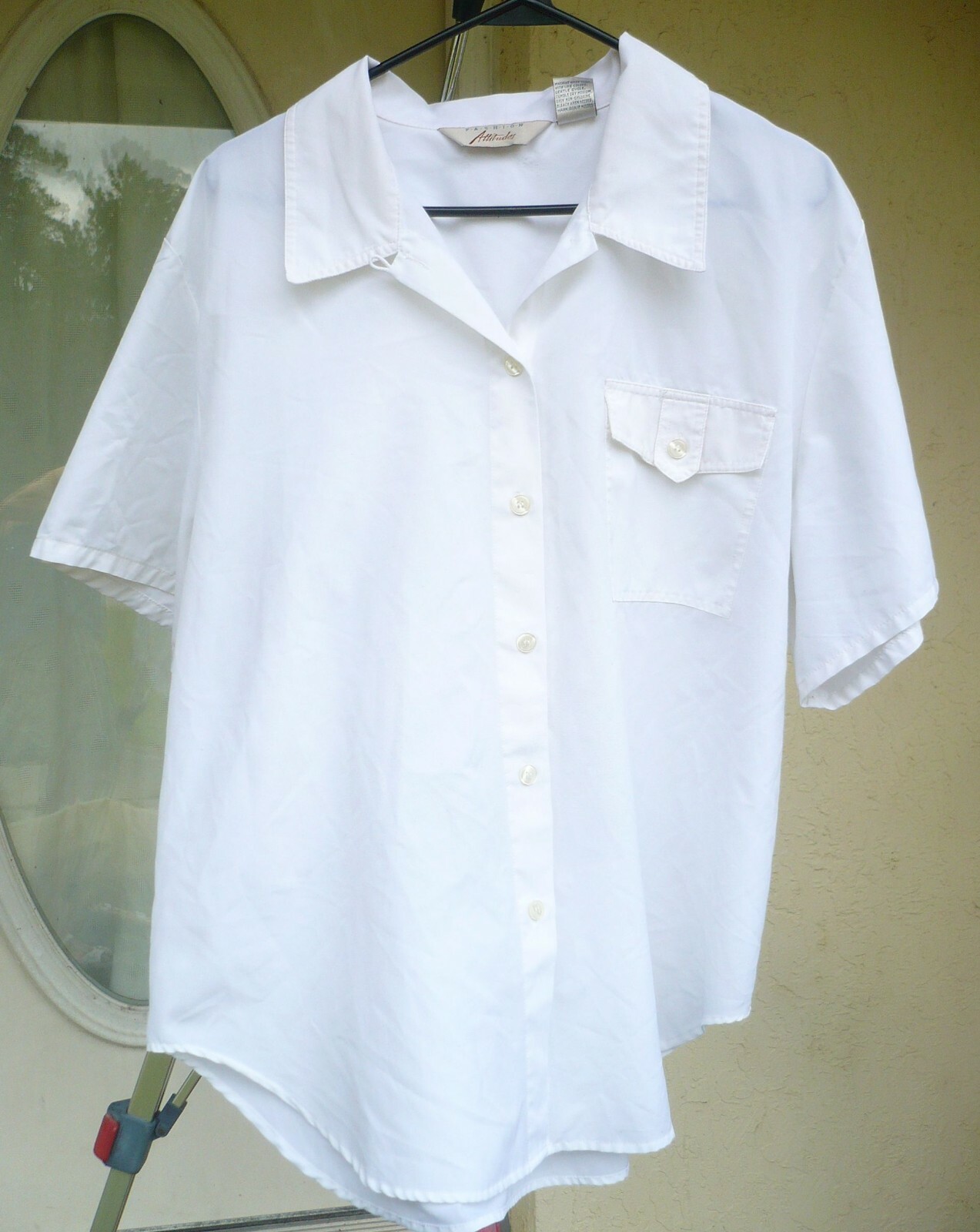 VTG FASHION ATTITUDES XL WHITE SIMPLE SILKY SECRETARY S/S BUTTON UP BLOUSE WOMEN