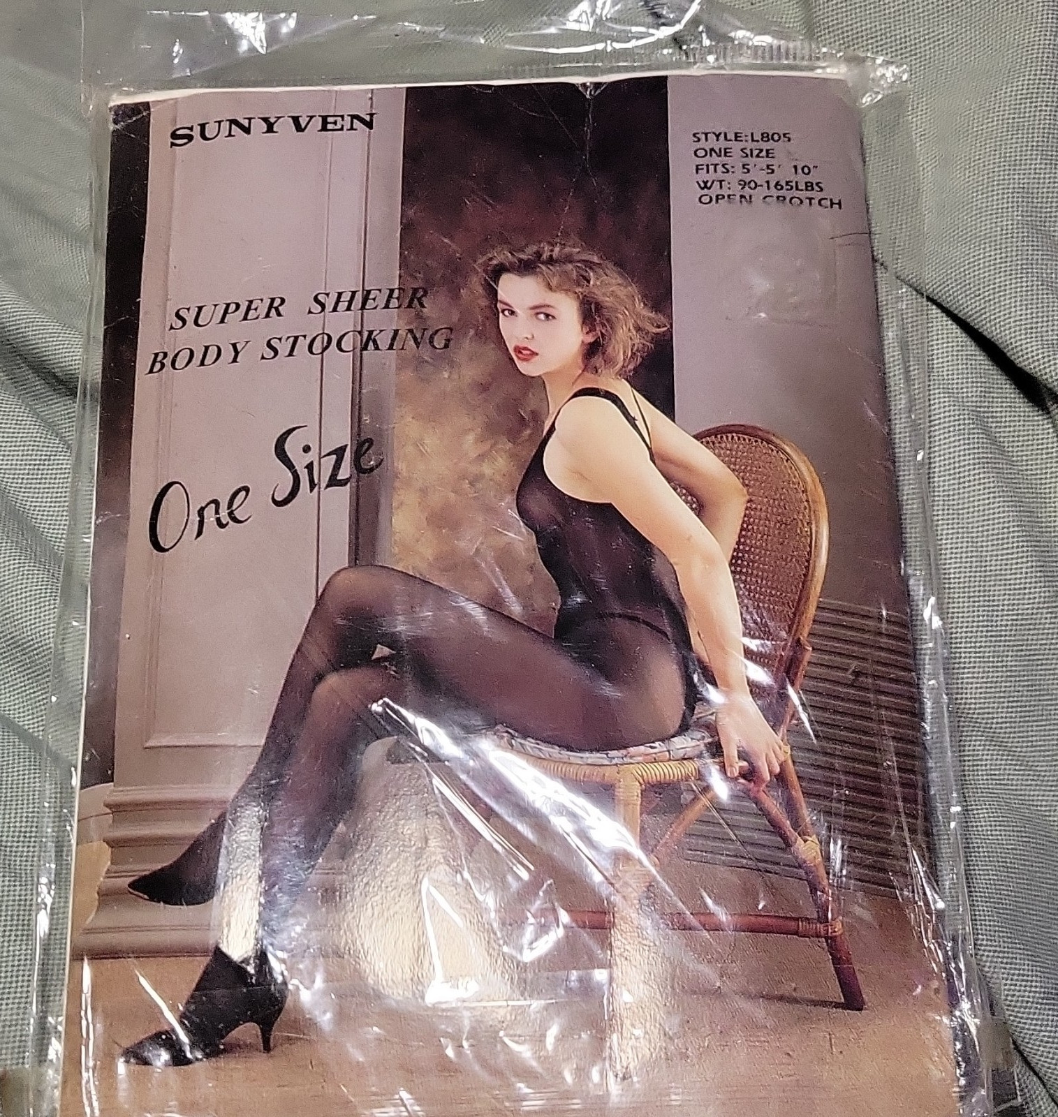 SUNYVEN Sheer Open Crotch Body Stocking Black OS Vintage 1992 Sealed