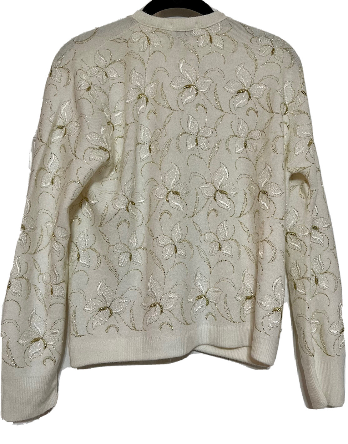 Vintage 1960s Orlon Acrylic Cardigan Sweater M Gold Metallic Stitched Union USA