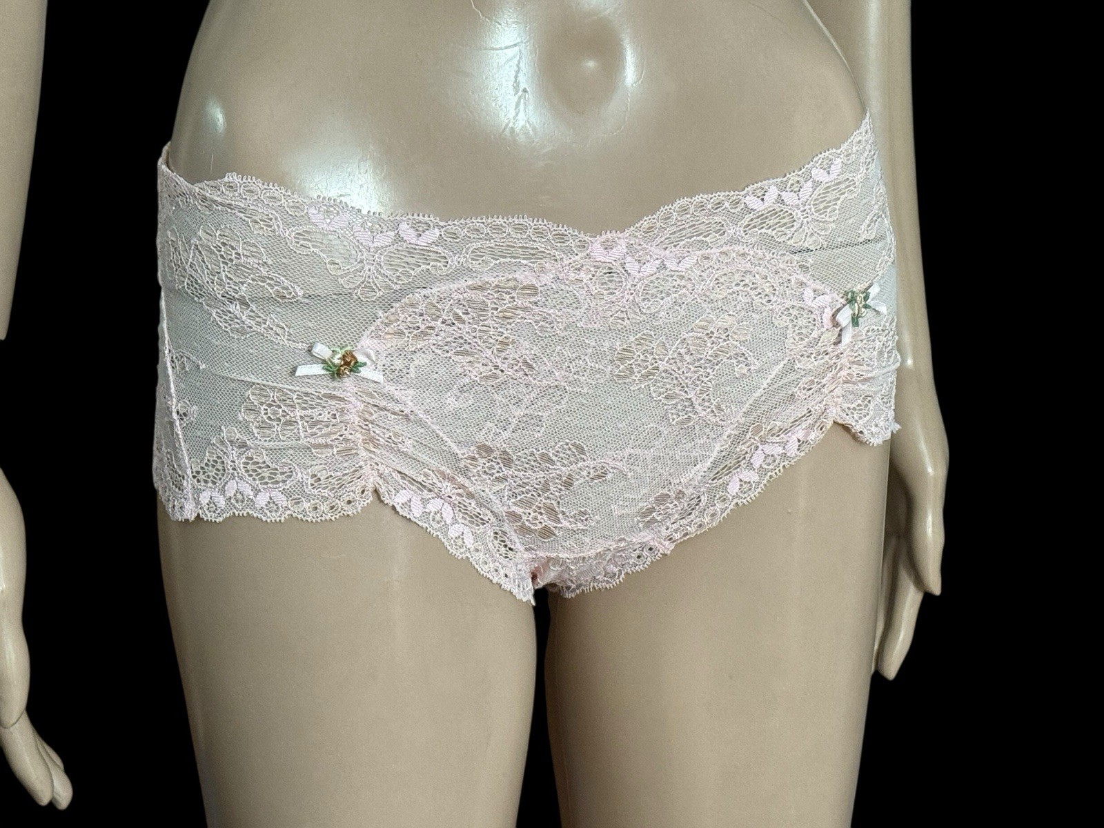 Victoria’s Secret Pink Victorian Sheer Lace Flowers Cami Panty Set Sz Small VTG