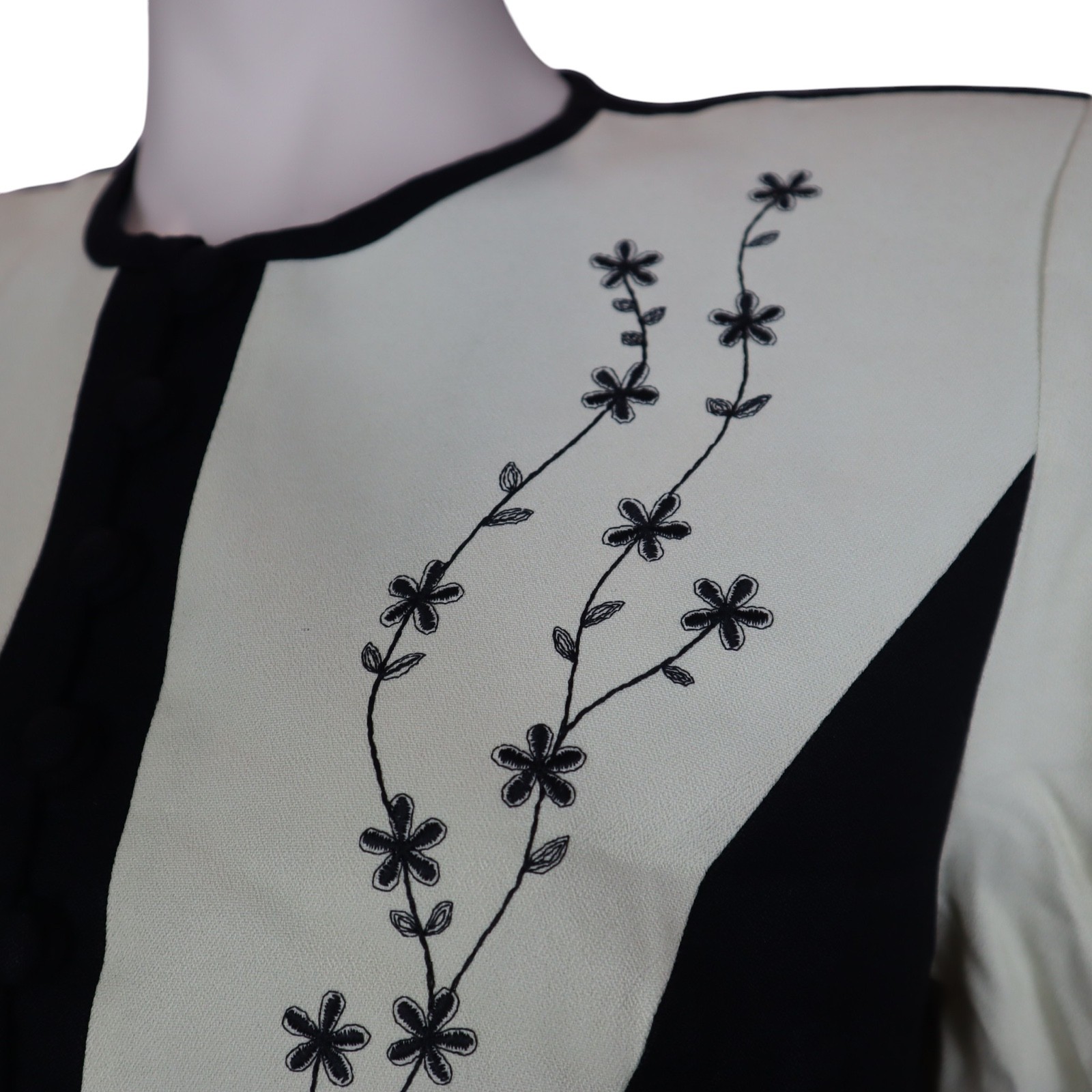 Vintage DJ Summers Top Embroidered Floral Ivory Short Sleeve 80s Women’s Medium
