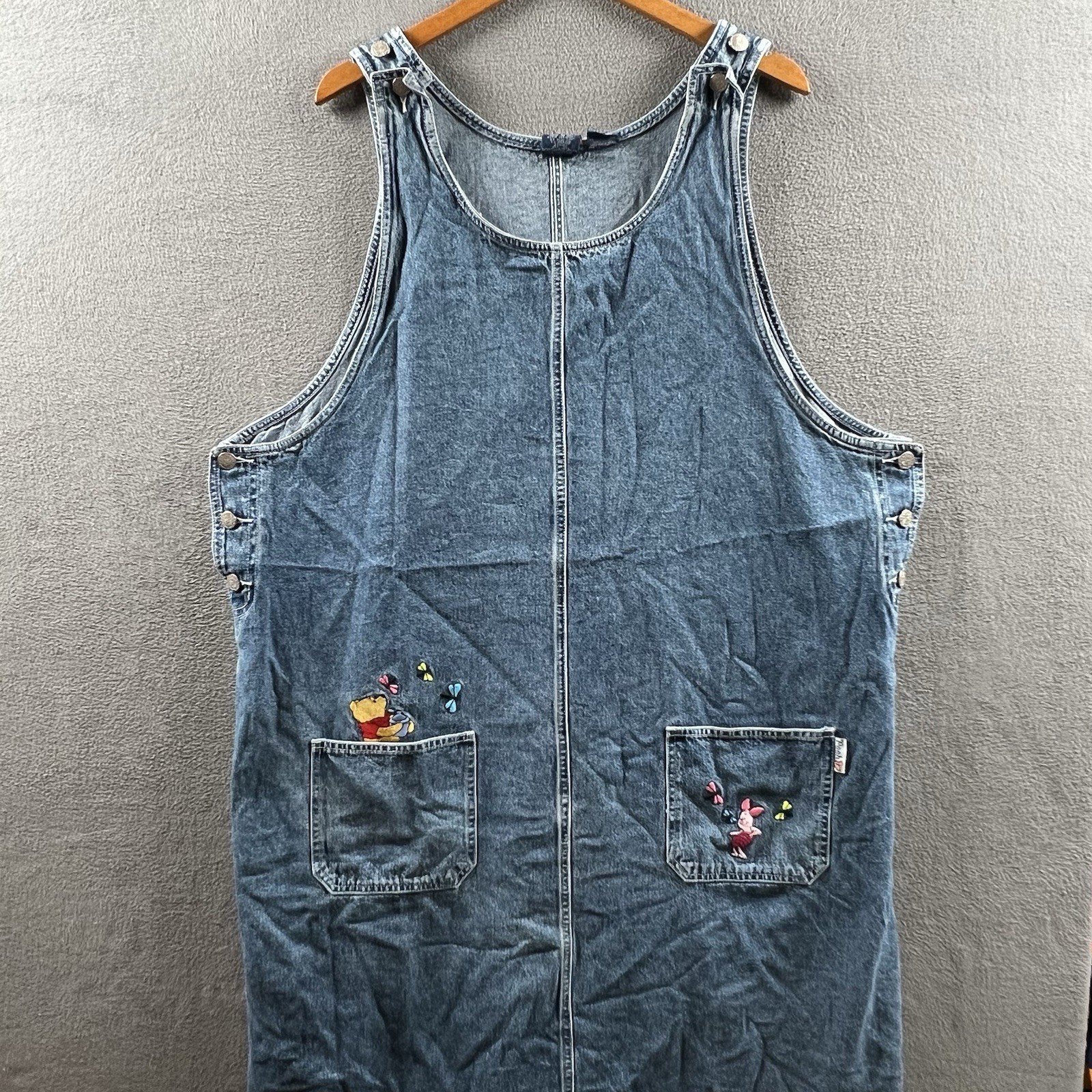 Vintage Winnie The Pooh Denim Dress Size 24W Chore Embroidered 90s Jumper Disney