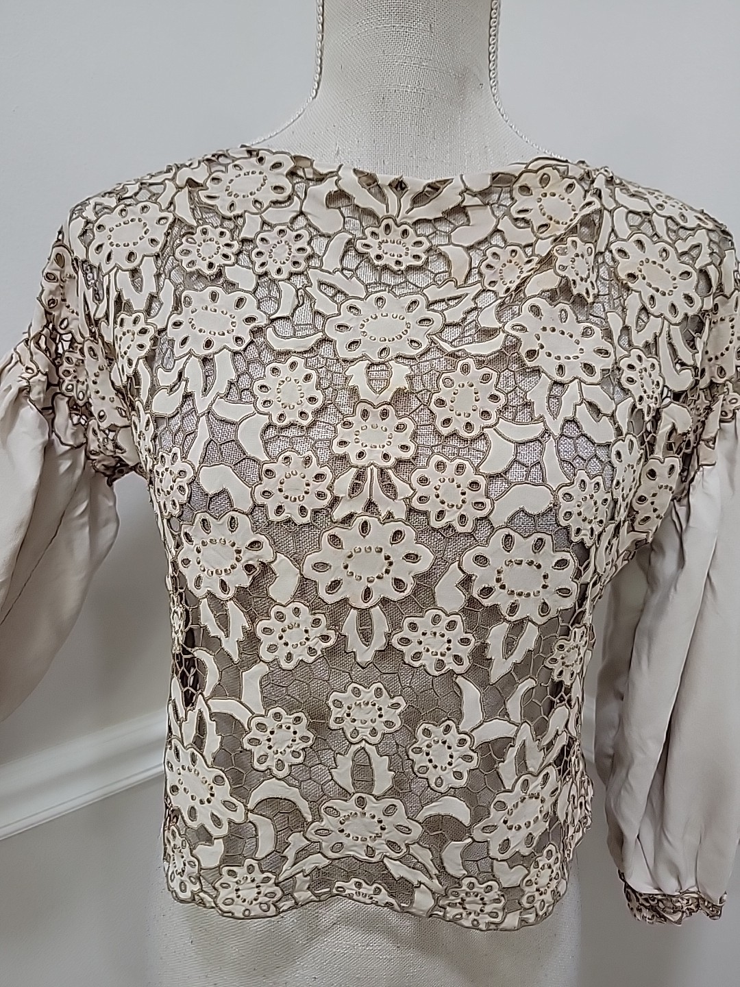 Antique Edwardian / Early 1920s Lace Tea Blouse – Hand-Embroidered Tape Lace