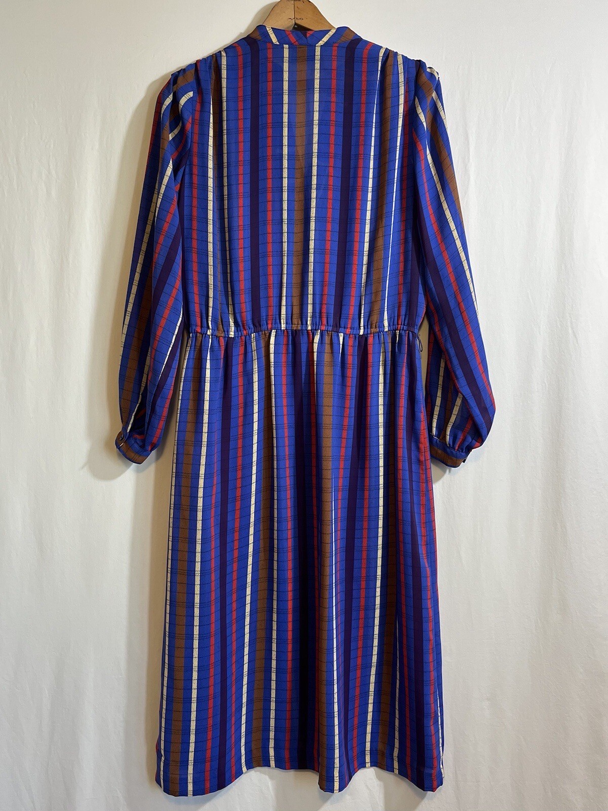 Vintage 1980s Samantha Stevens Petites Dress 10 / M Blue Striped Long Sleeves