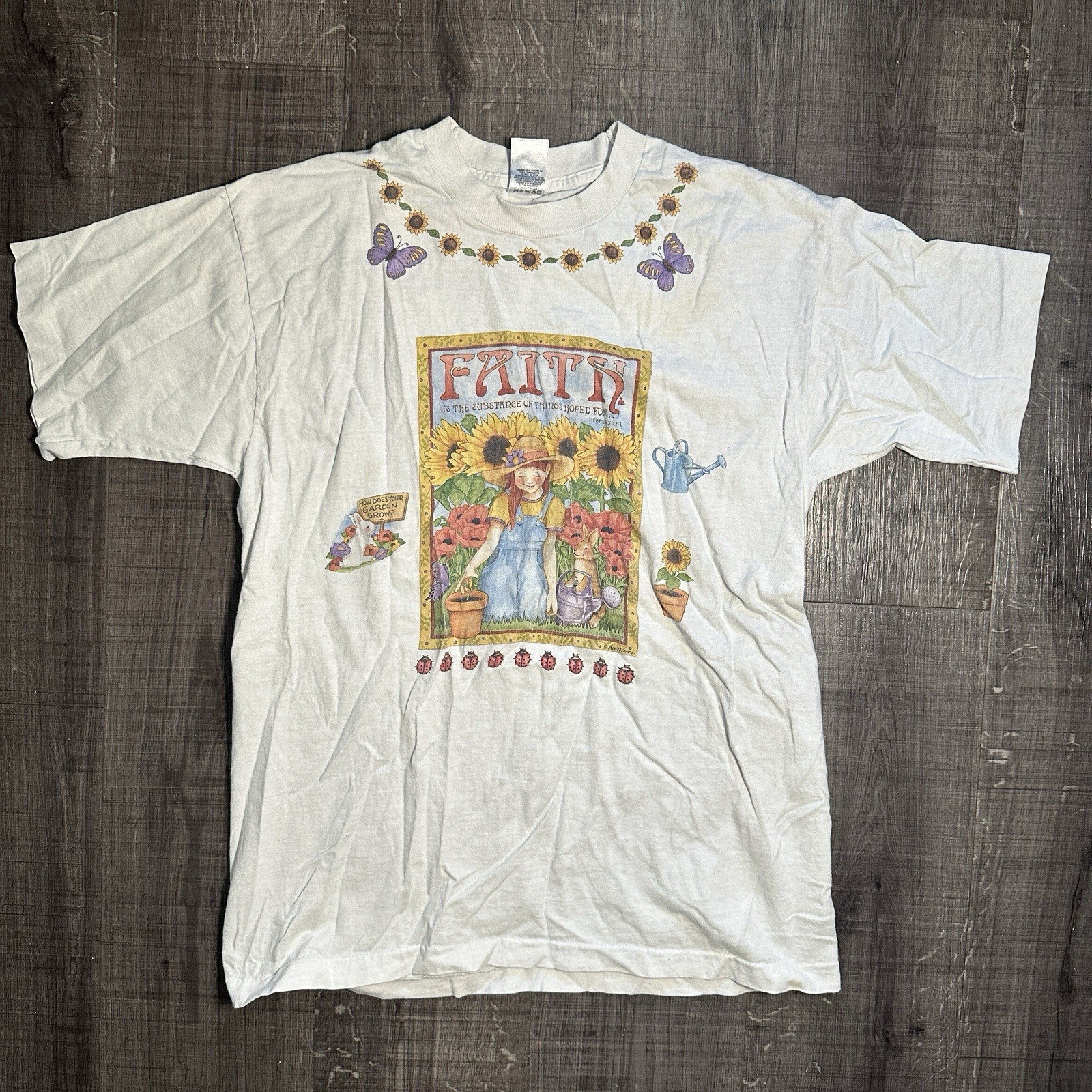 Vintage Fruit of the Loom Faith Gardening Sunflower T Shirt Women’s Size Large