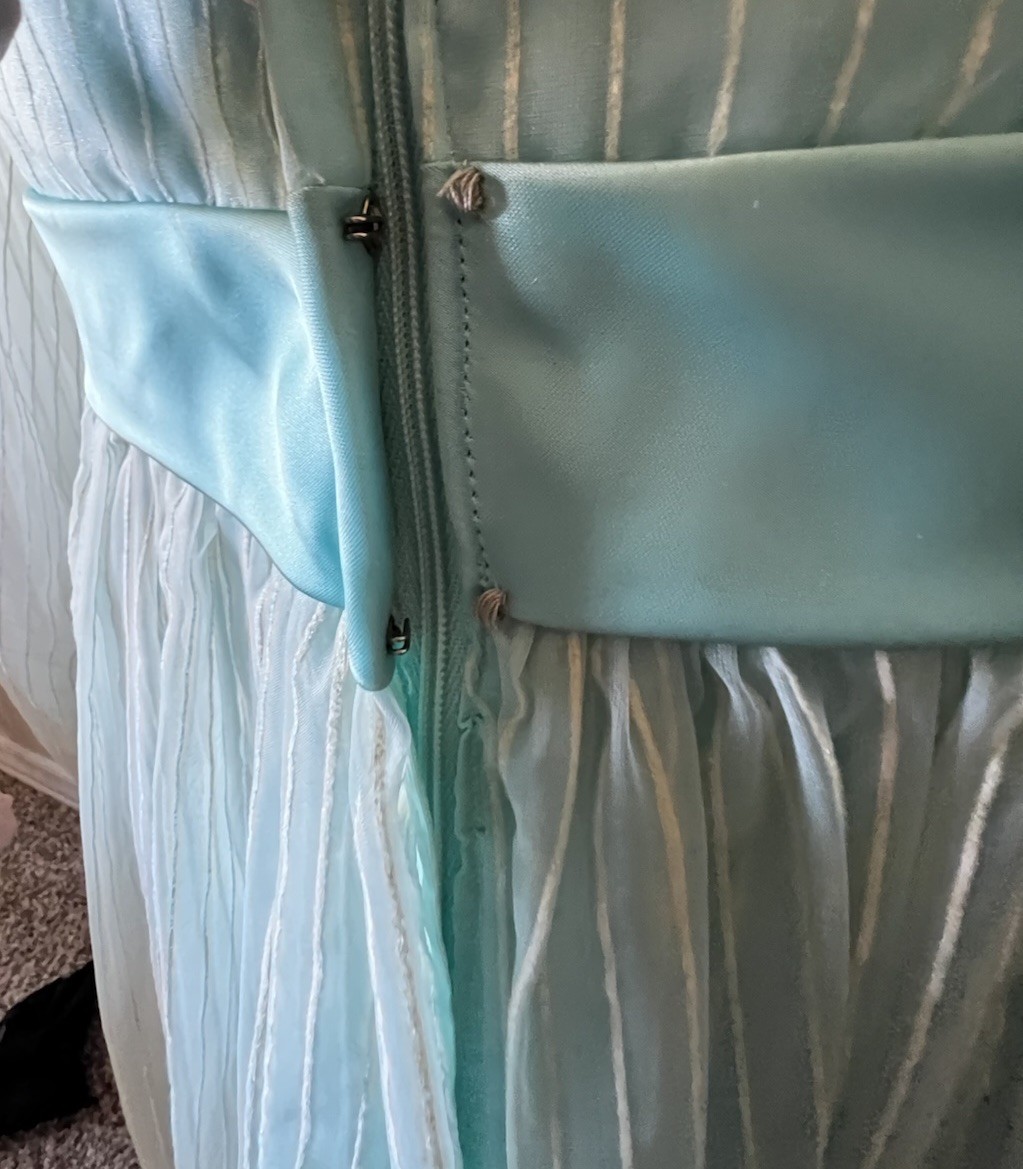 1960s-1970s Chiffon Maxi Dress Collared Long Sleeve Bow Front Handmade