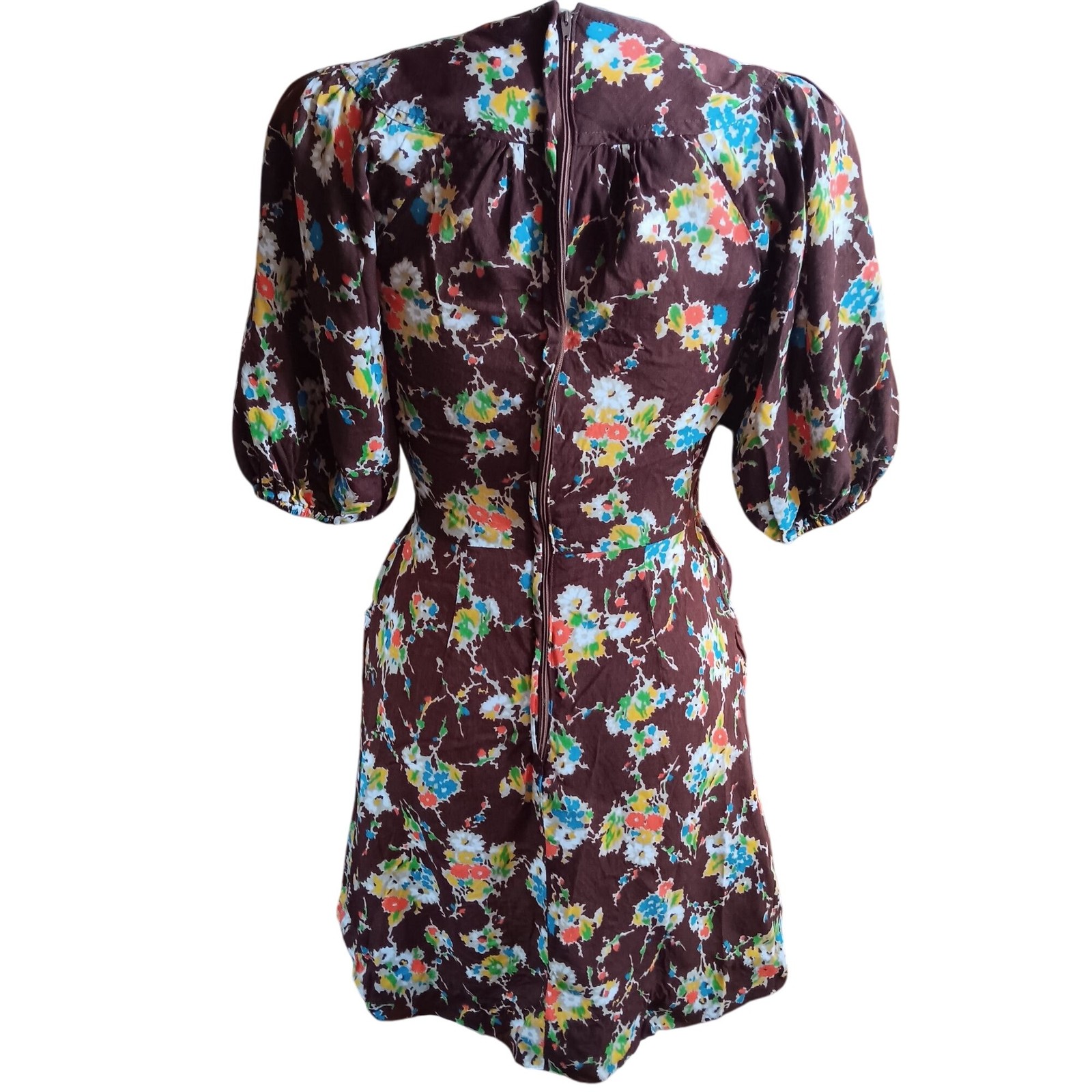 Puff Sleeve True Vintage Dress sz 7 Small 1970’s Boho Plain Jane San Francisco