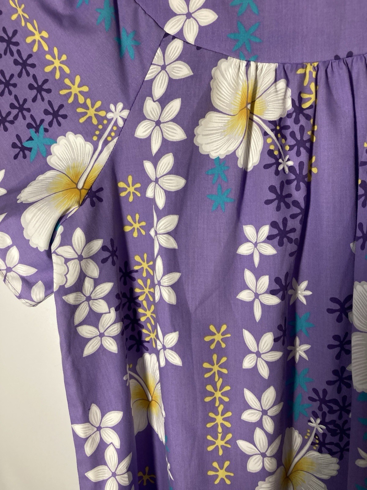 ROYAL CREATIONS Vtg Hand Dyed Cotton Mumu Dress-Purple Floral-Sz L-Hawaiian Made
