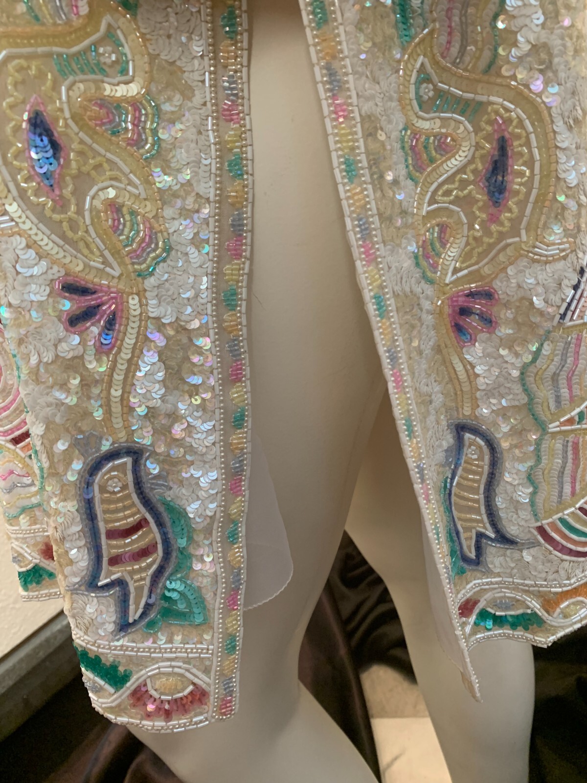 Vintage heavily beaded fabulous Mary McFadden tunic sz 16 pre owned cream/multi