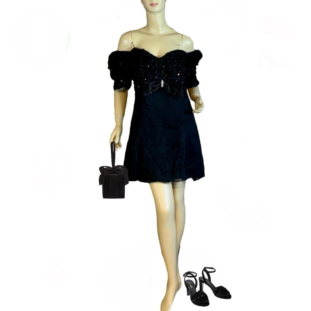 VINTAGE 1990’S SCARLETT NITE BLACK CHIFFON & SEQUINS FORMAL DRESS SIZE 16