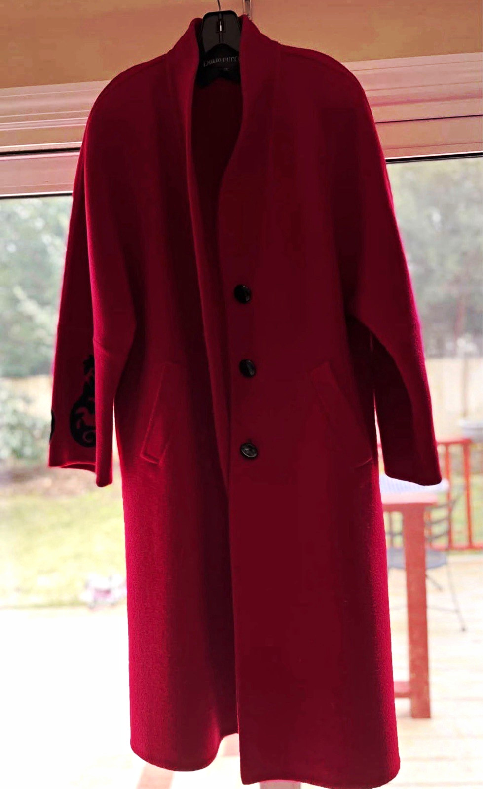Emilio Pucci Red Wool Long Overcoat Coat Size 10 Button Closure Pockets