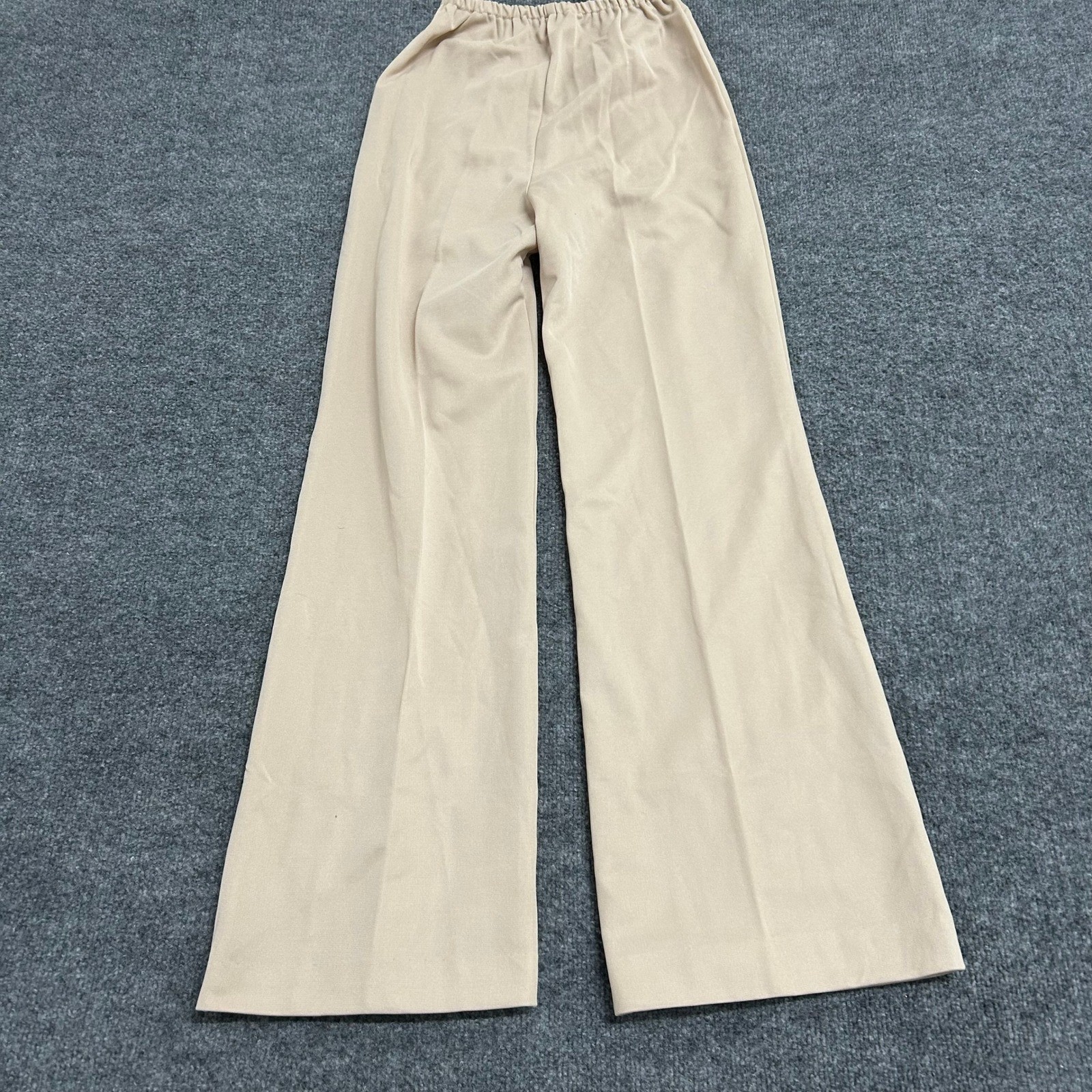 Vintage Dress Pants Womens Size 9/10 Beige Wide Leg Elastic Waist Crease Casual