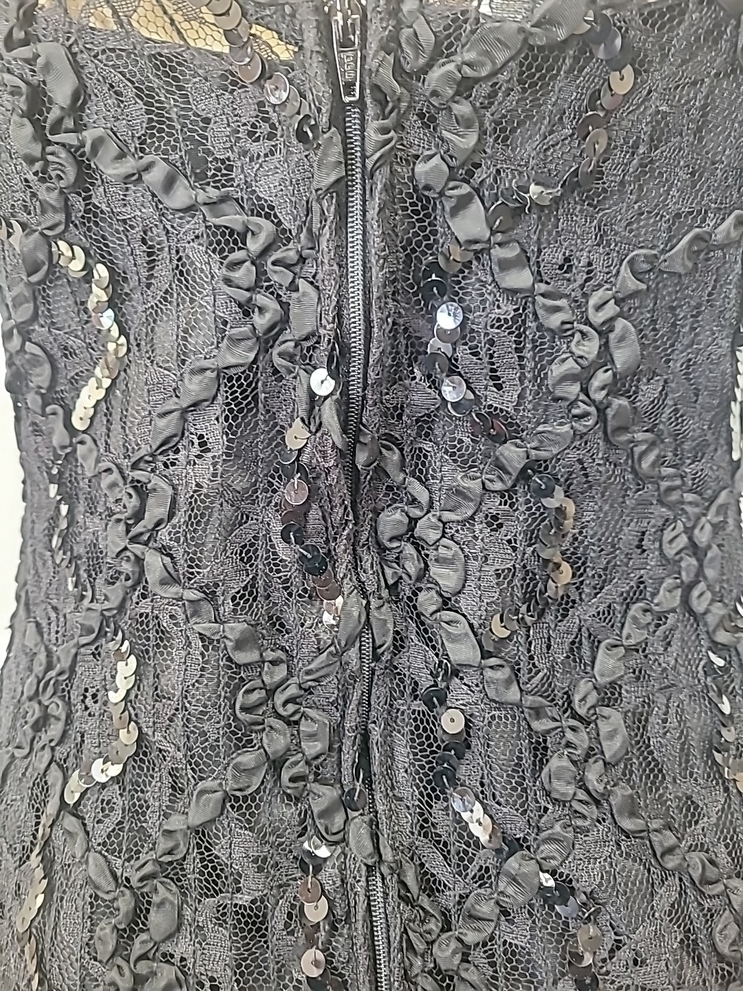 Vintage HW Collections Black Lace Dress Sequin Drop Waist Flutter Sleeve Size S