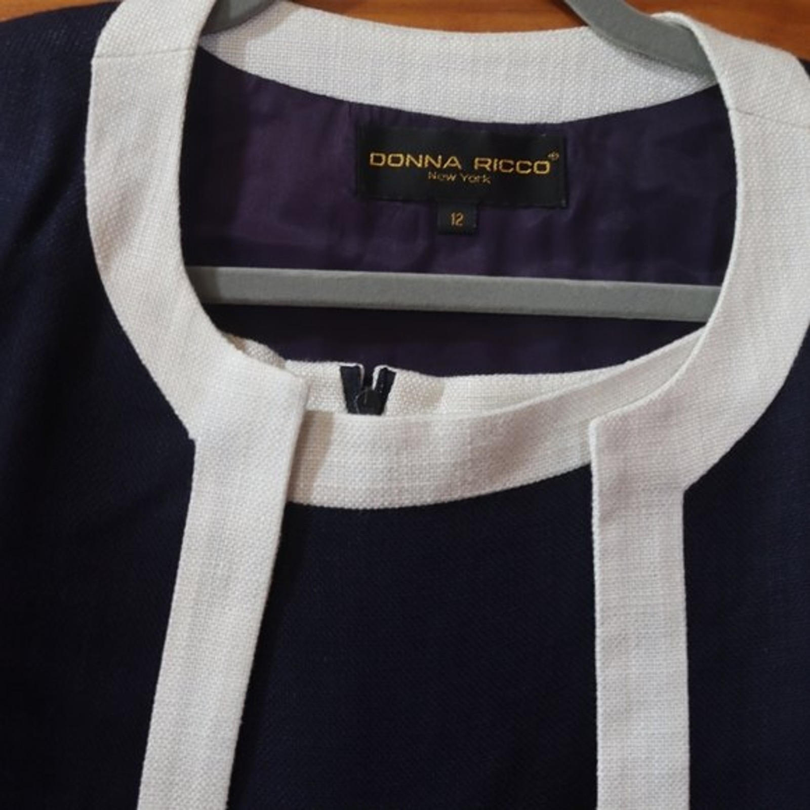 Donna Ricco Vintage Navy Blue White Trim Midi Dress & Jacket Set 12