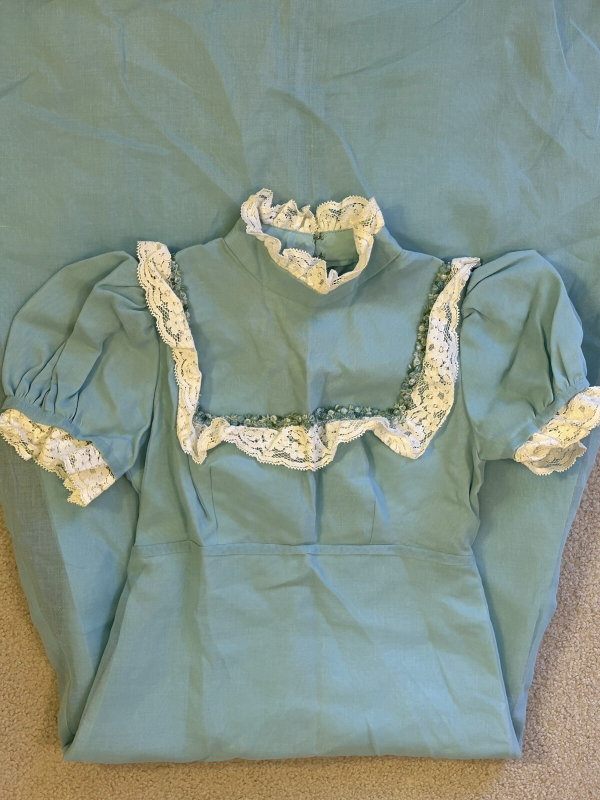 Vintage 70’s Bridesmaid Formal Maxi Gown Lace Floral Trim Sleeves