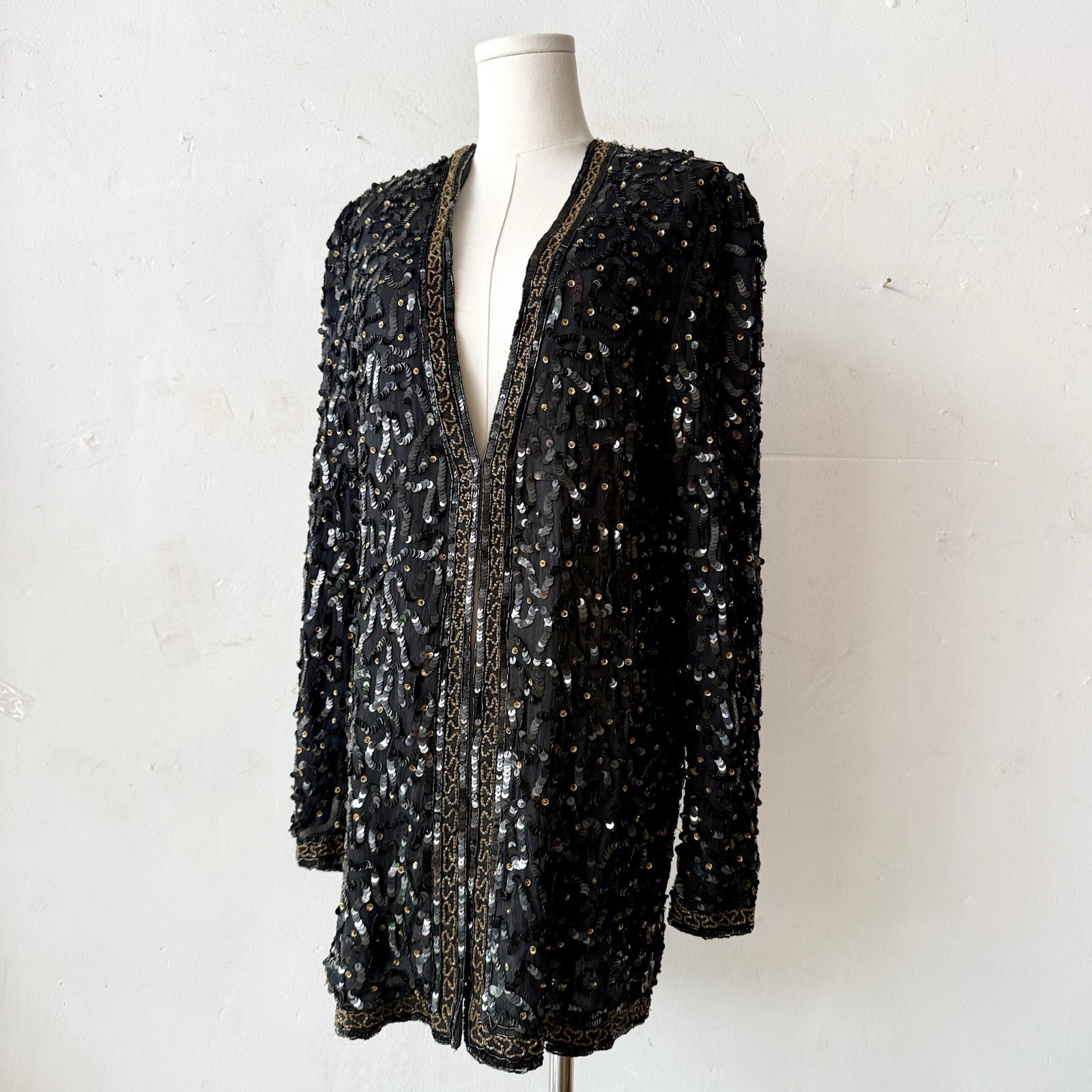1980’s~1990’s All Silk Beaded & Sequin Jacket By Style works •S/M