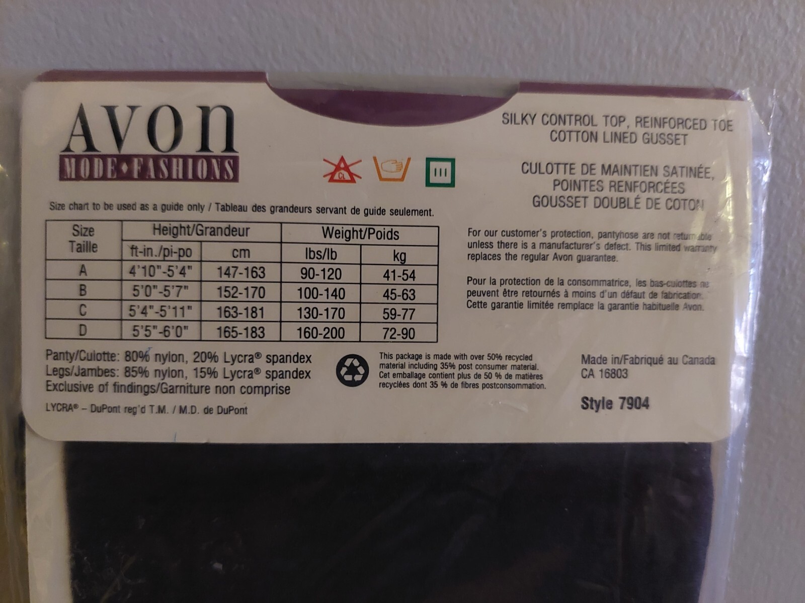 Vintage Pantyhose Avon Fashion Color Charcoal Size C BDR1