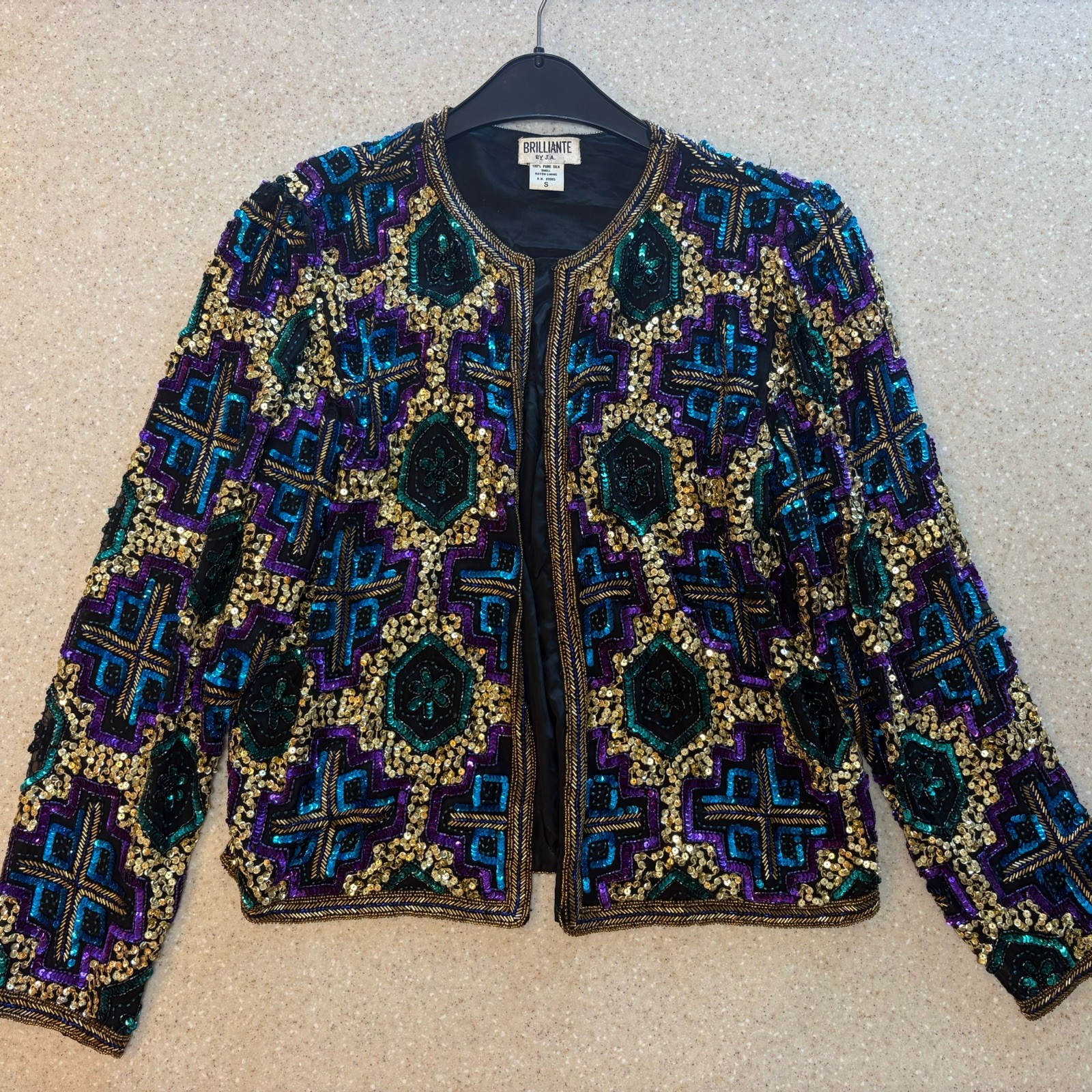 Vintage Brilliante by J.A. Beaded and Sequin Jacket Multicolor Party Style Gold