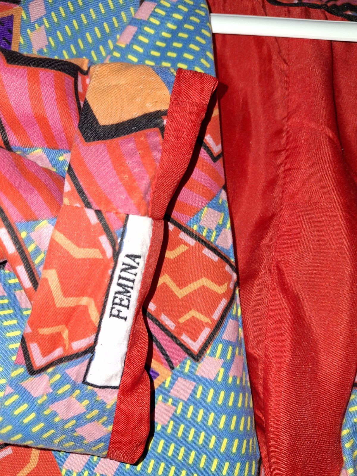 Vtg 80s Jacket Geo Print Long Blazer Red Yellow Purple Teal Femina