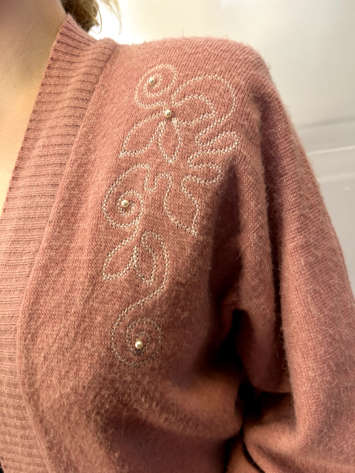Vintage Australian 1980s Barricade Pink Cardigan Knit Sweater Embroidered AU 8/S