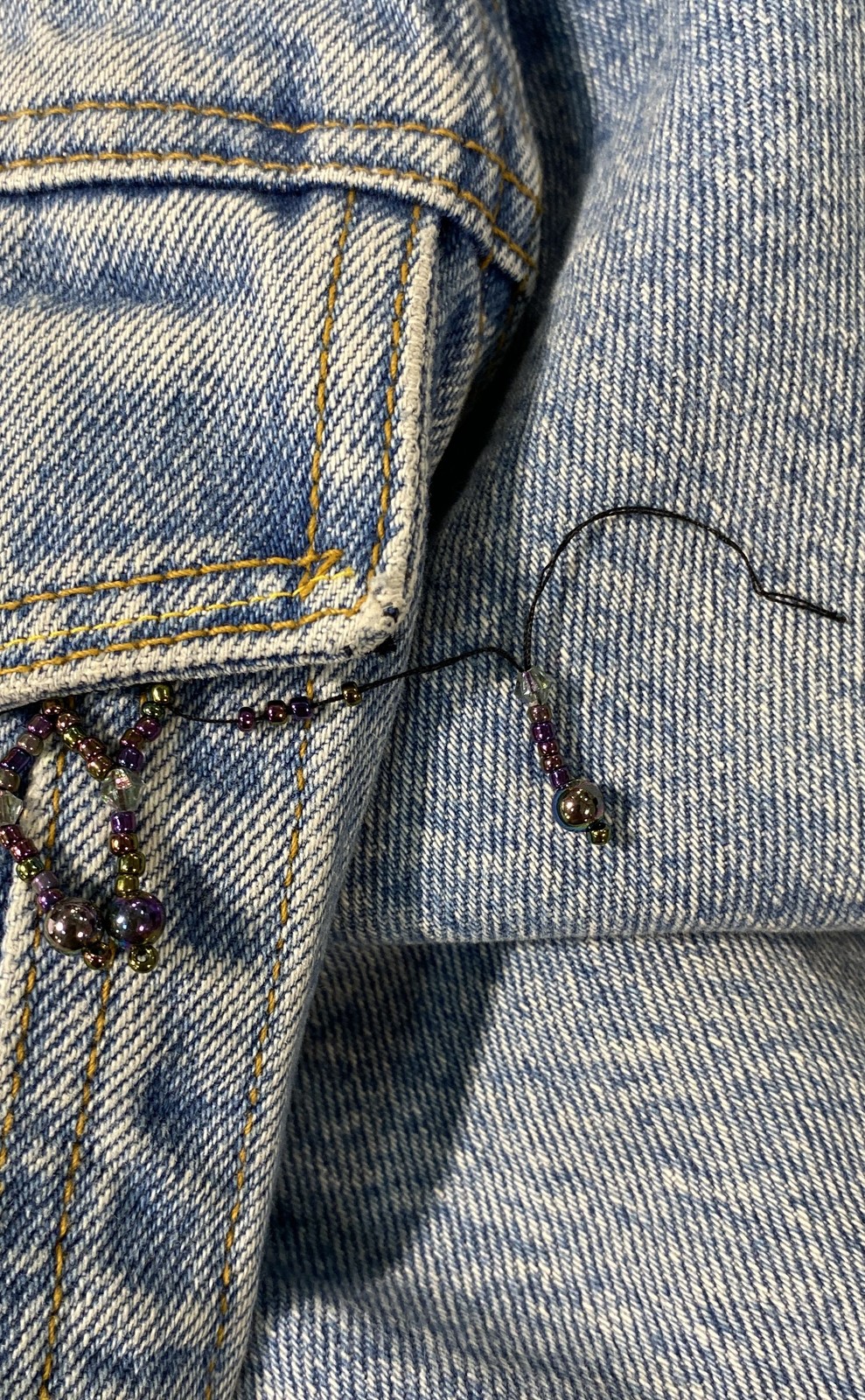Vintage 90s EXP by Express Women’s Blue Denim Embroidered Beaded Fringe Jacket