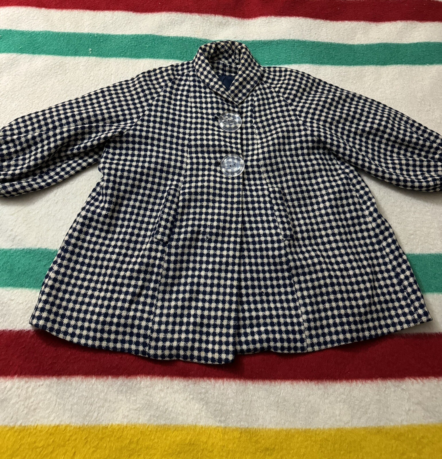 30s 40s 50s Fillmoor Plaid Coat Jacket Medium M Bakelite Clear Celluloid Buttons